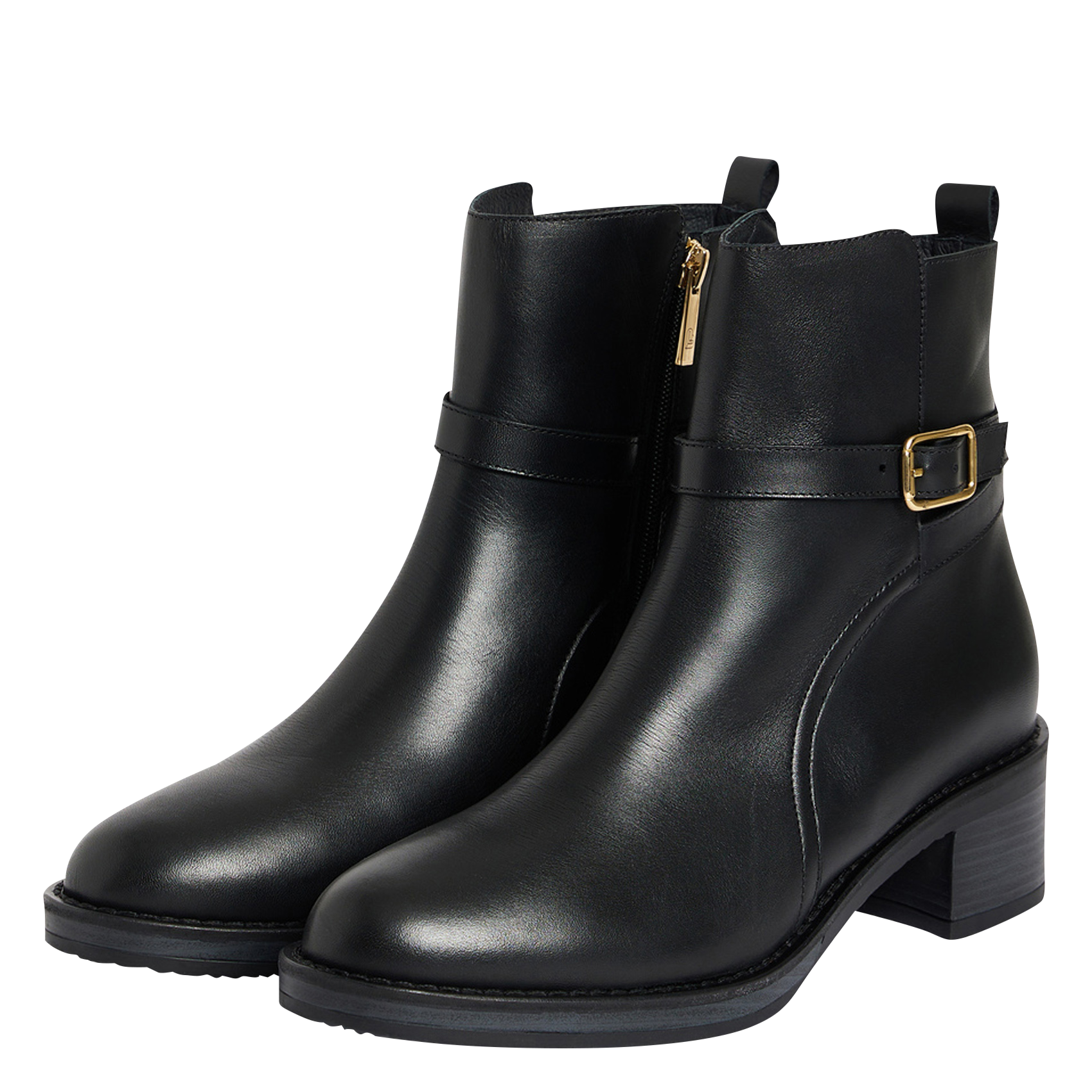 Effen leren enkellaarzen met textuur PABLO Zwart