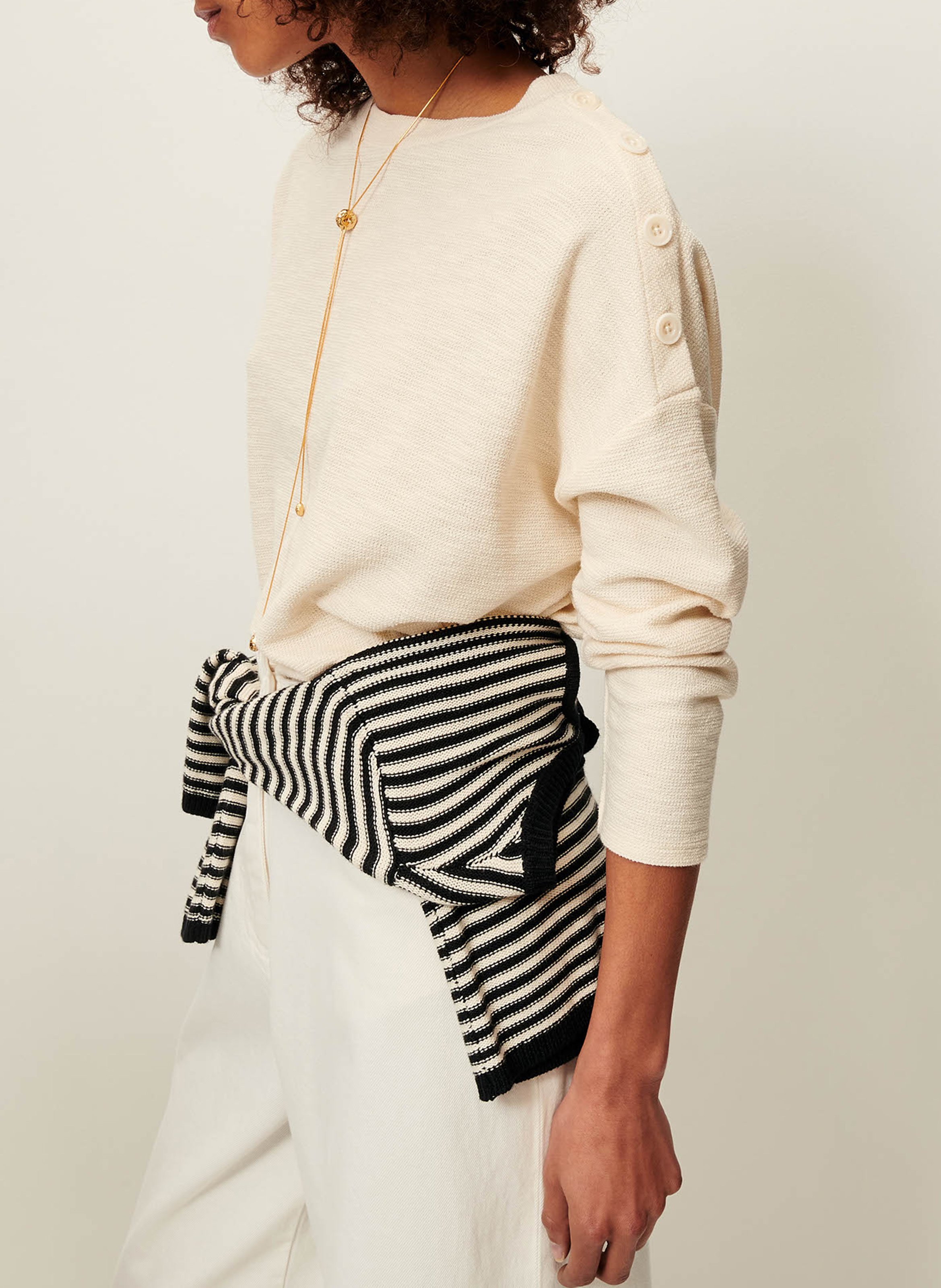 Dunne trui van katoenmix met ronde hals SESSUN Beige