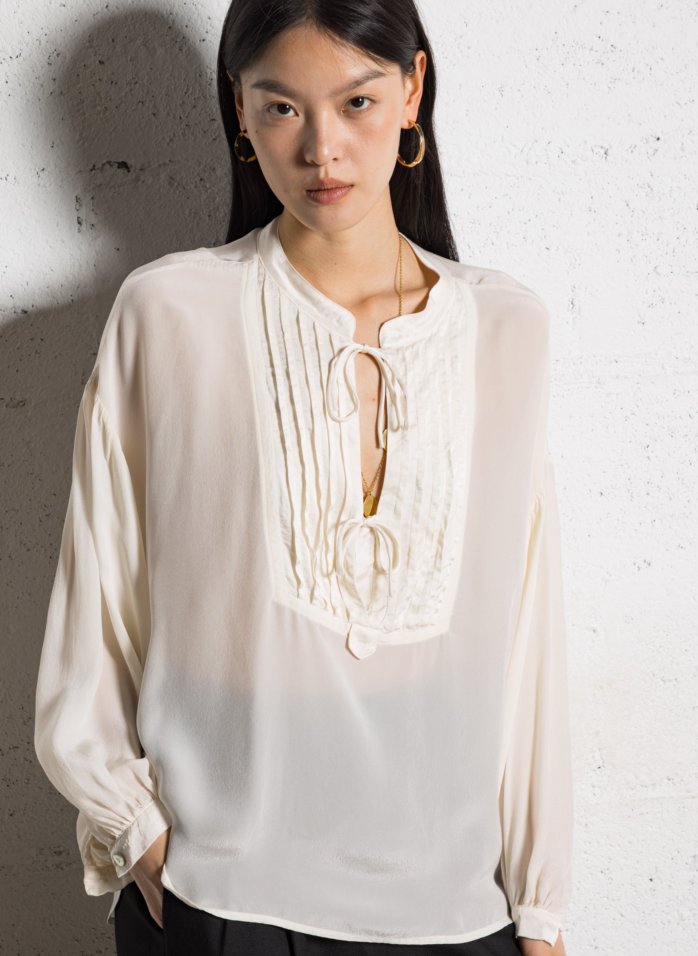 Round-neck satin blouse MAISON HOTEL Beige