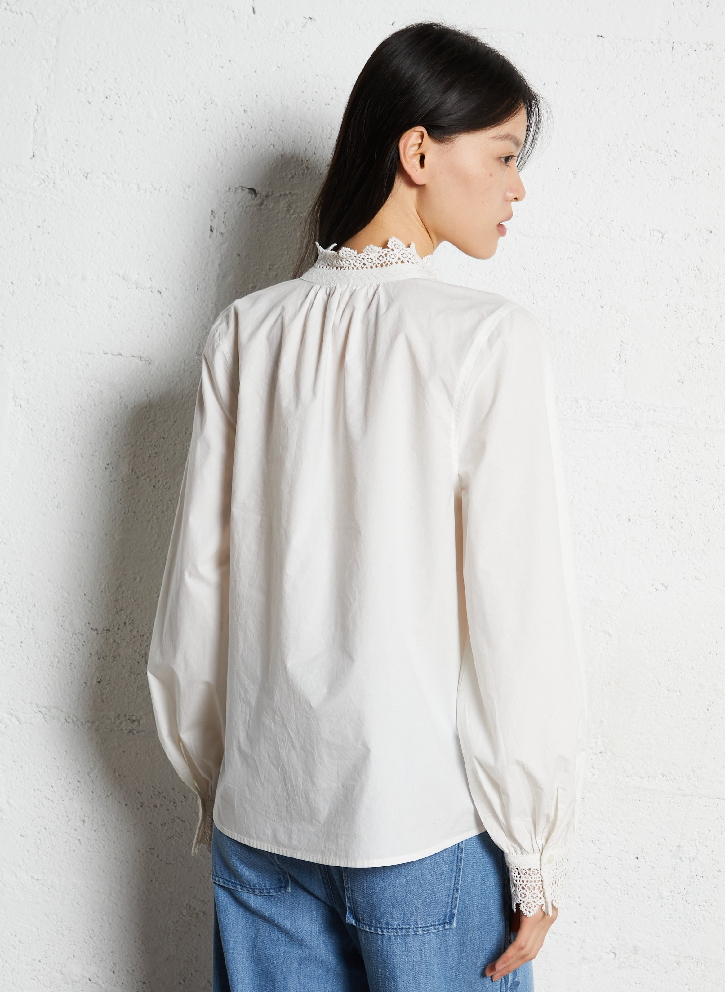 High-neck cotton blouse LOUISE MISHA White