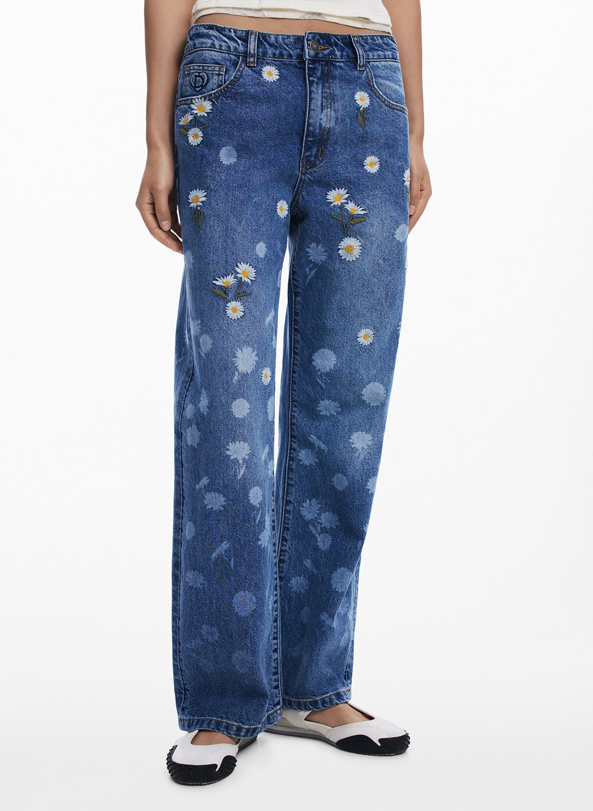 Jean large taille haute à motifs DESIGUAL Bleu