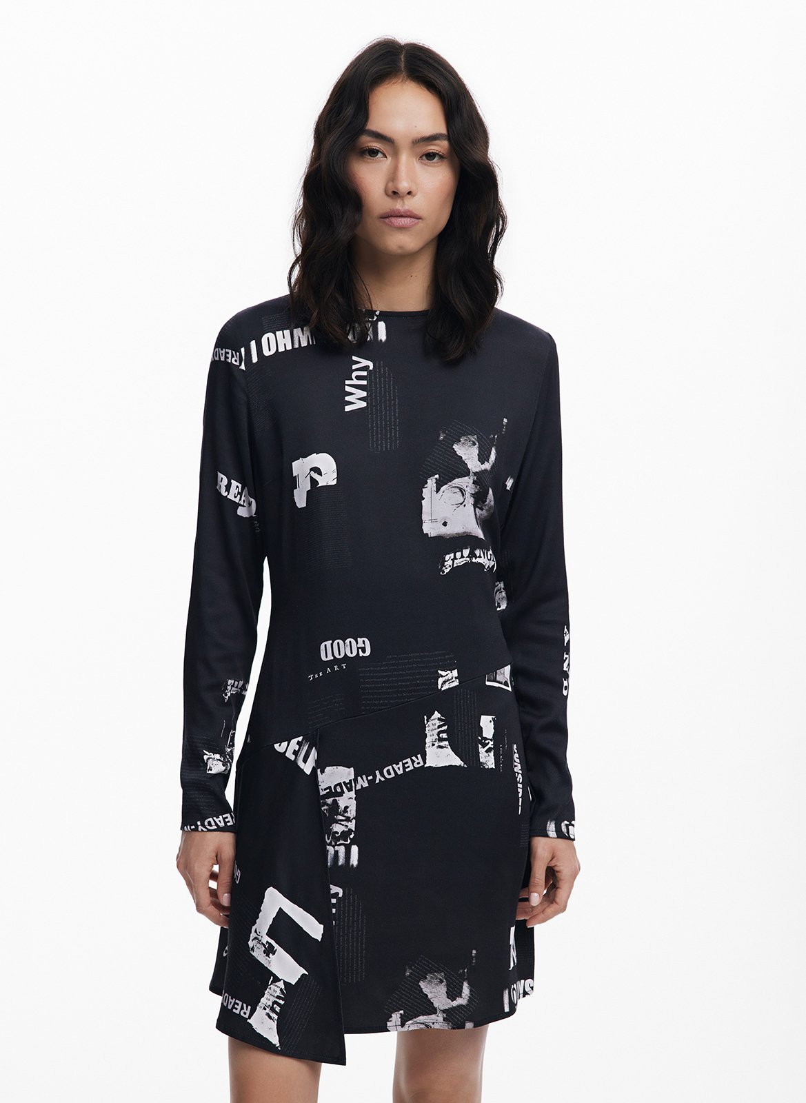 Robe courte col rond imprimée DESIGUAL Noir