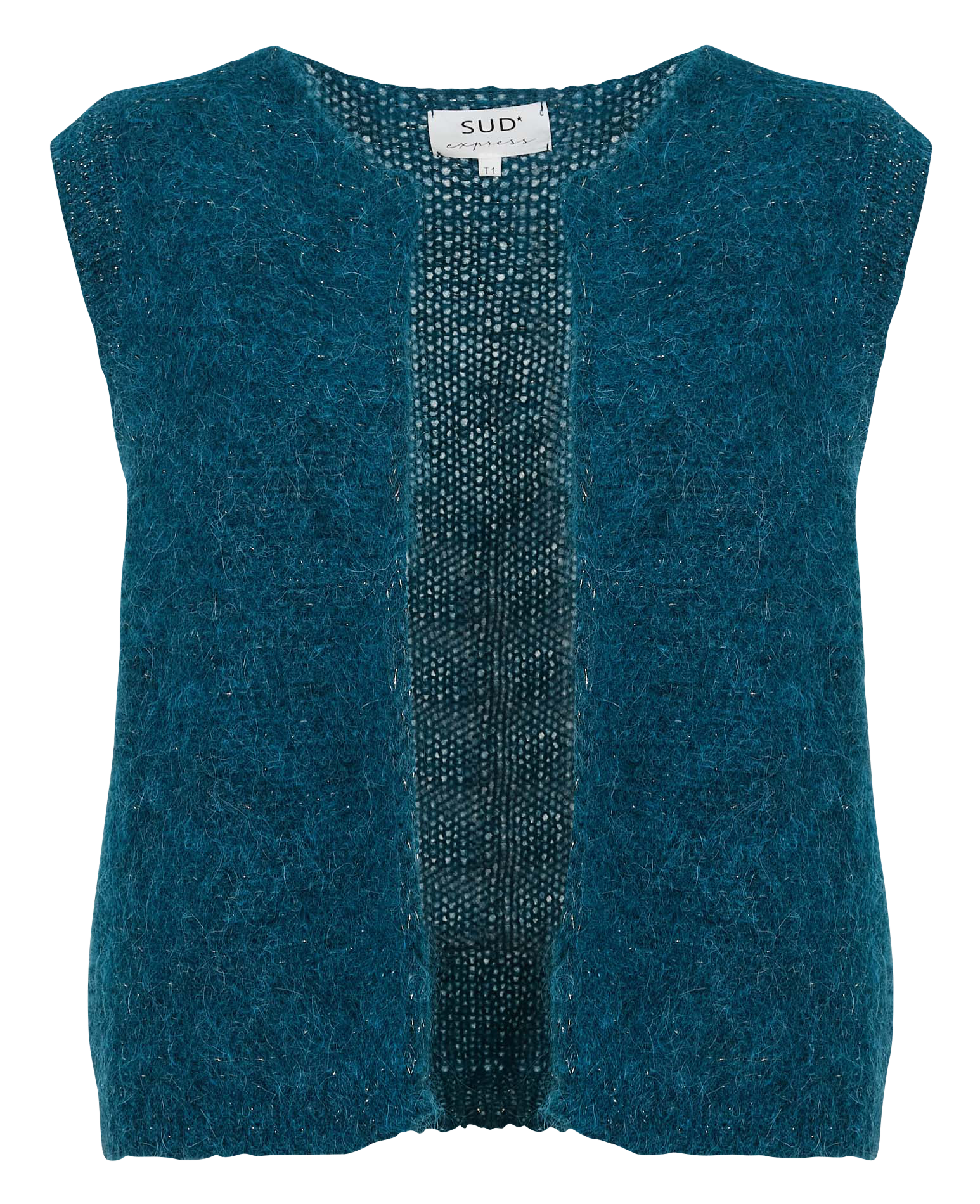 Gilet col rond droit en maille SUD EXPRESS Bleu