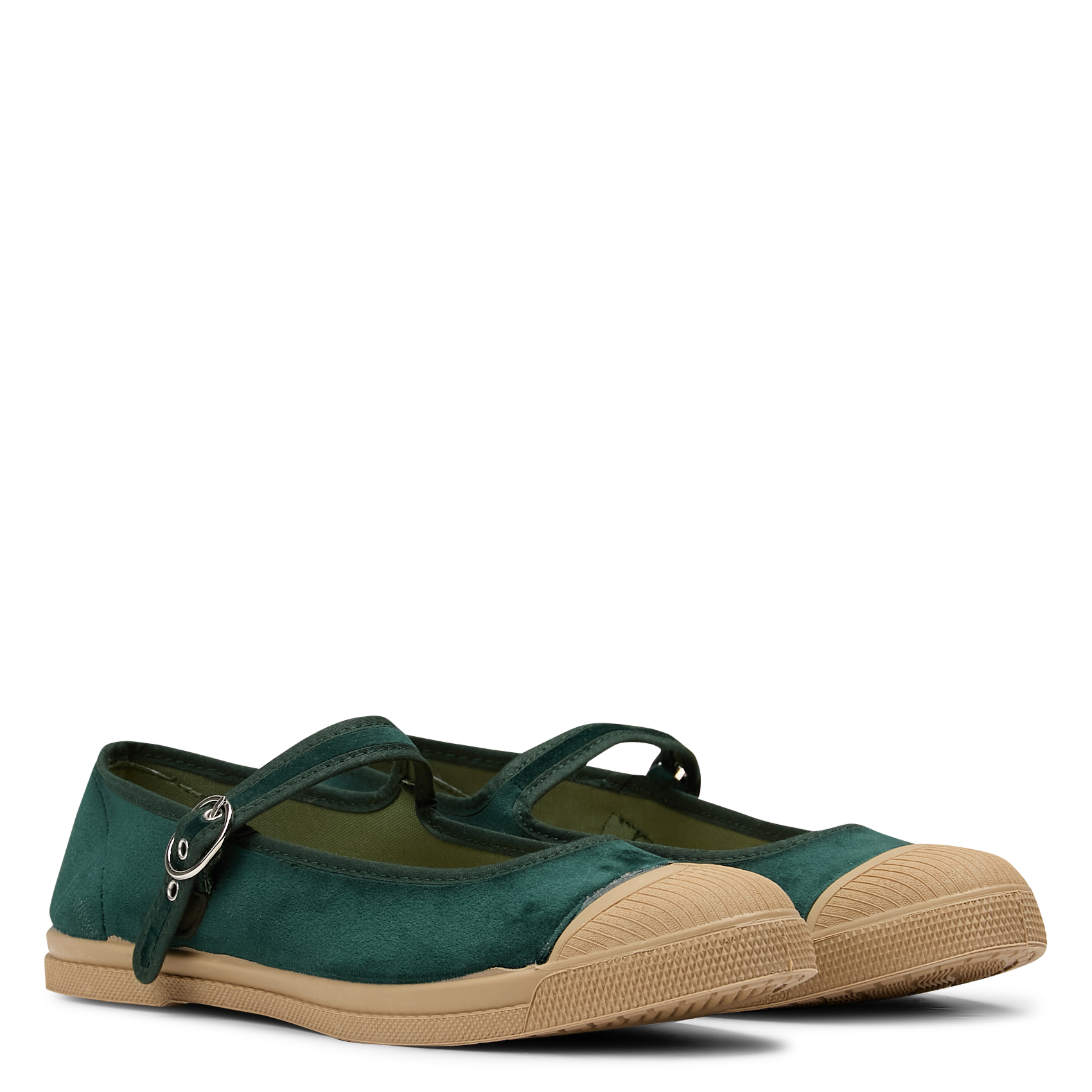 Flat velvet ballet flats with ankle strap BENSIMON Green