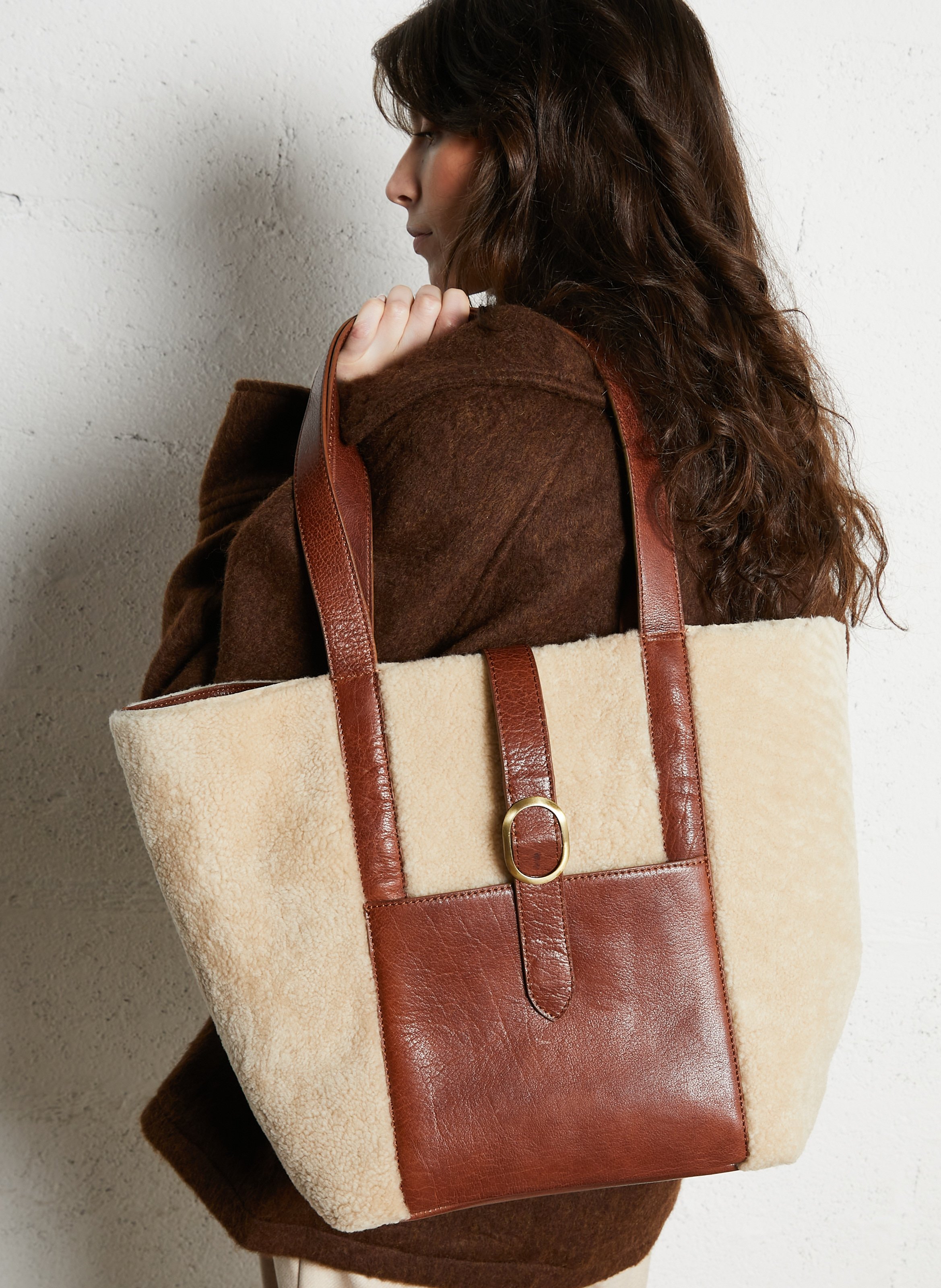 Sac week-end en fourrure bouclette MAISON 123 Blanc