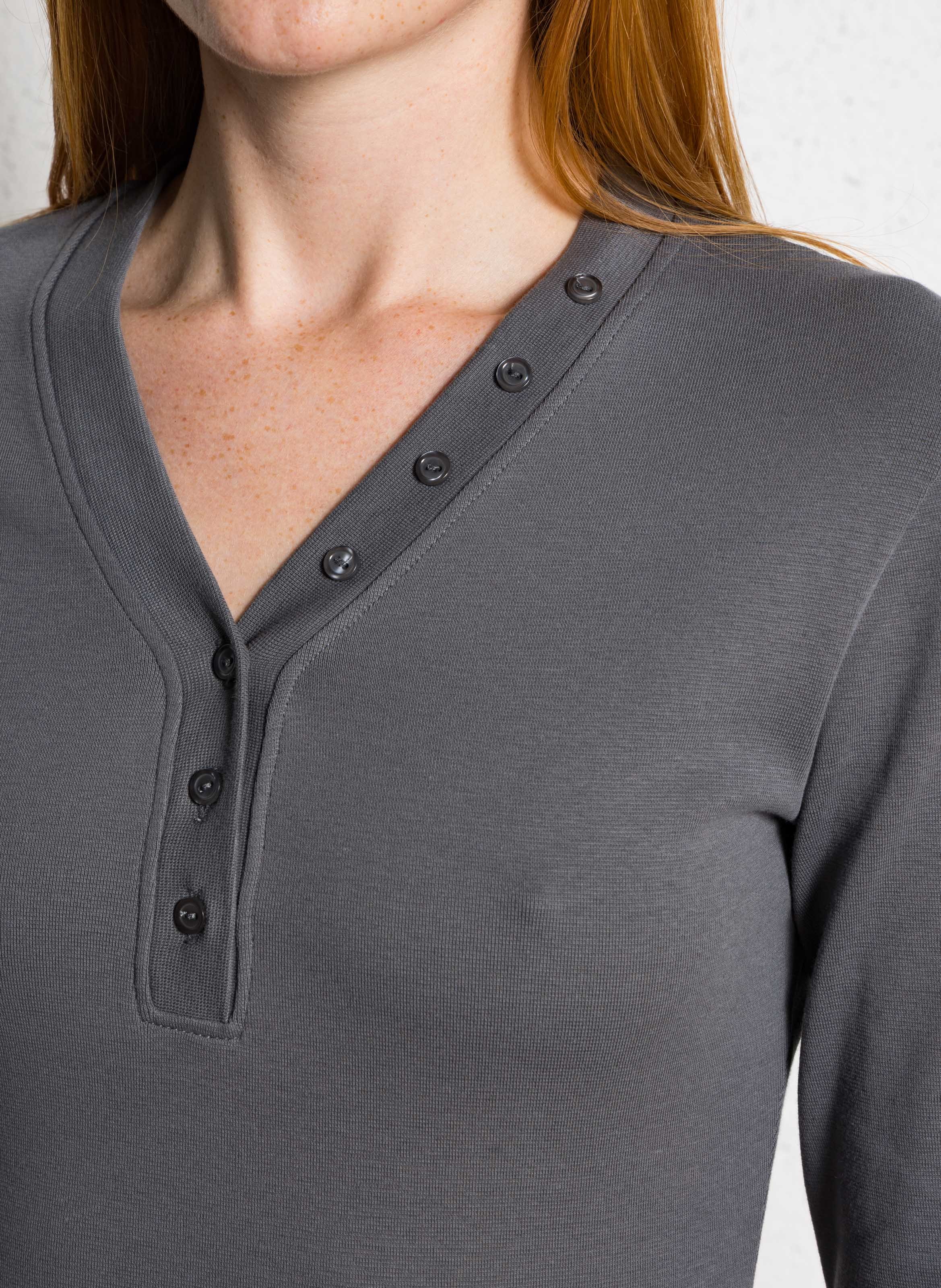 Aansluitend T-shirt met V-hals van gemengd katoen BERENICE Grijs