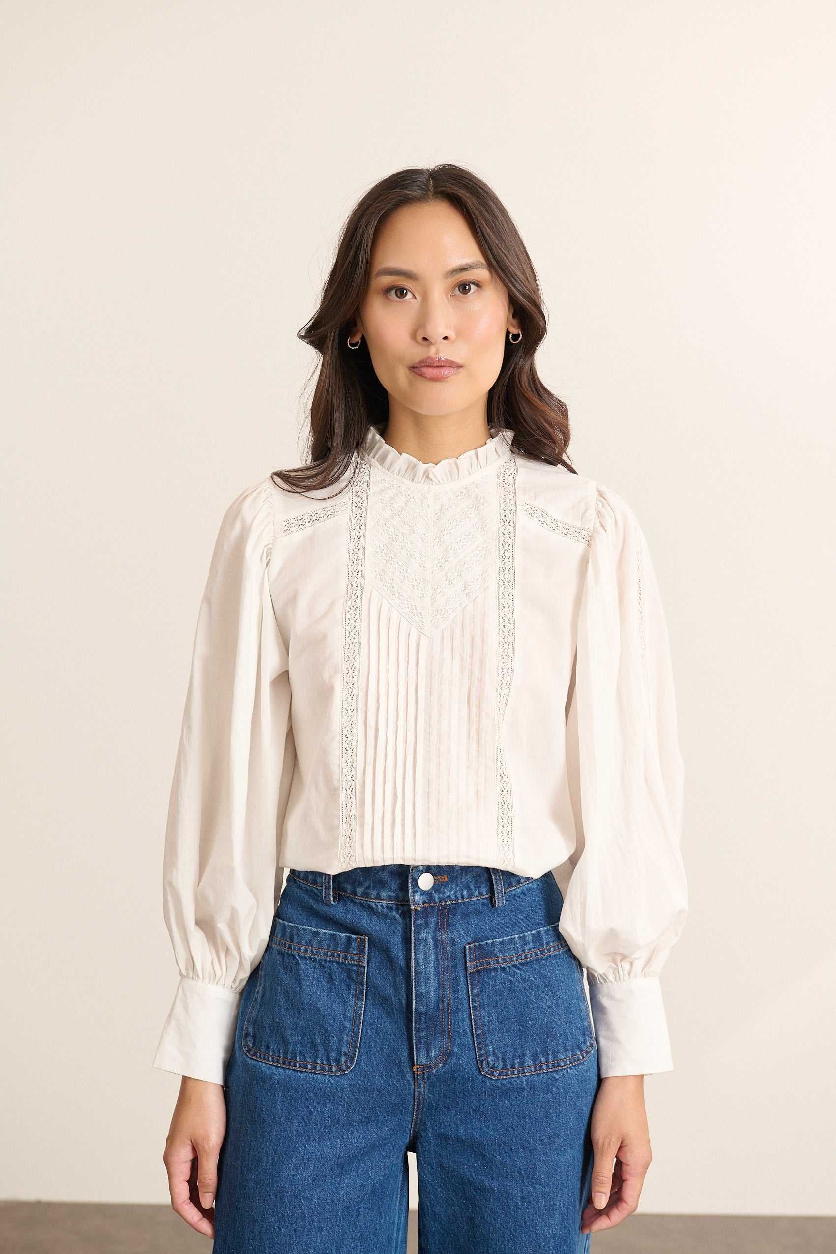 Blouse with lace ruffled collar GARANCE PARIS White