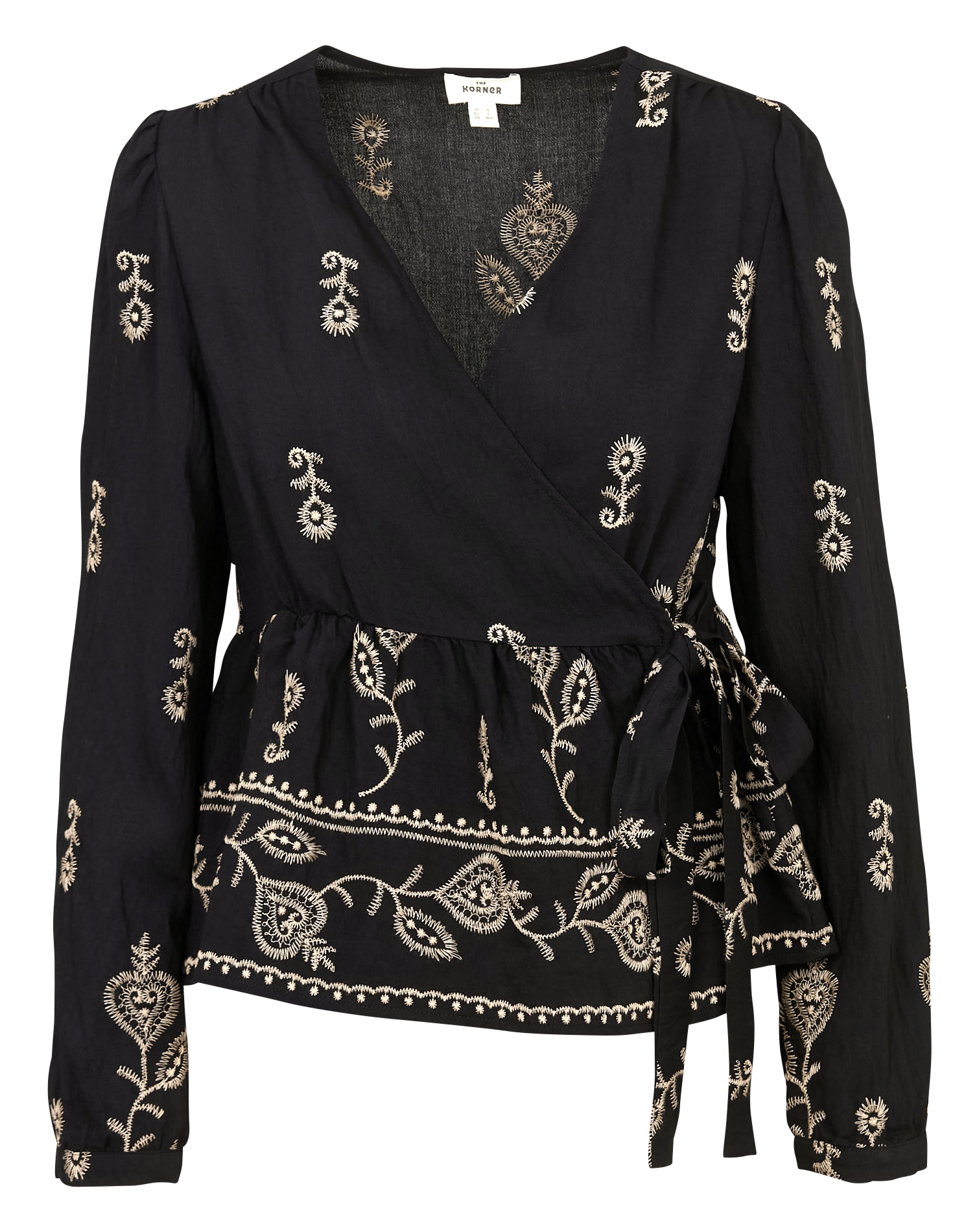 Gerade Bluse mit Wickeloptik und Stickerei THE KORNER Schwarz