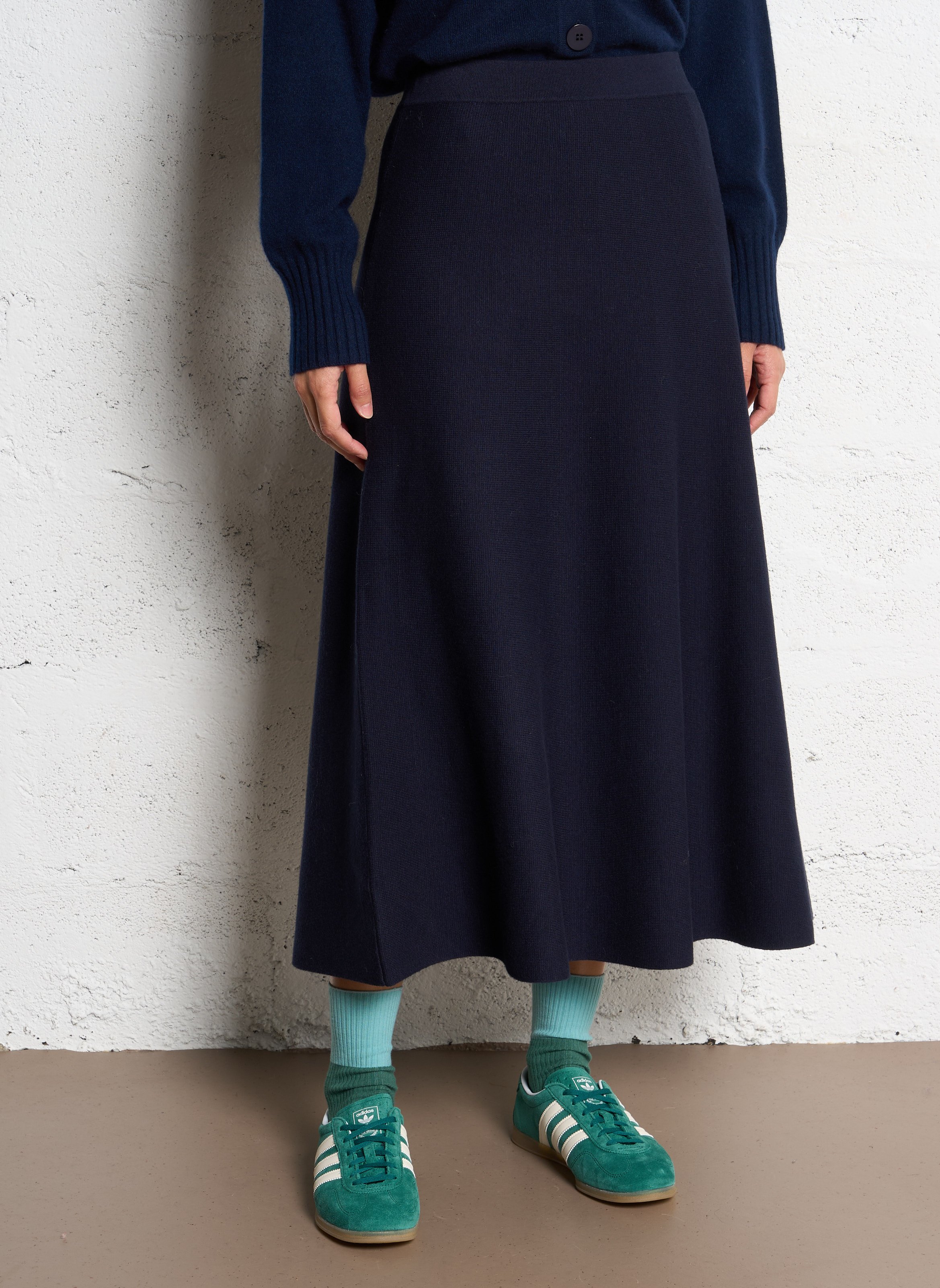 Jupe midi évasée en coton mélangé SUD EXPRESS Bleu