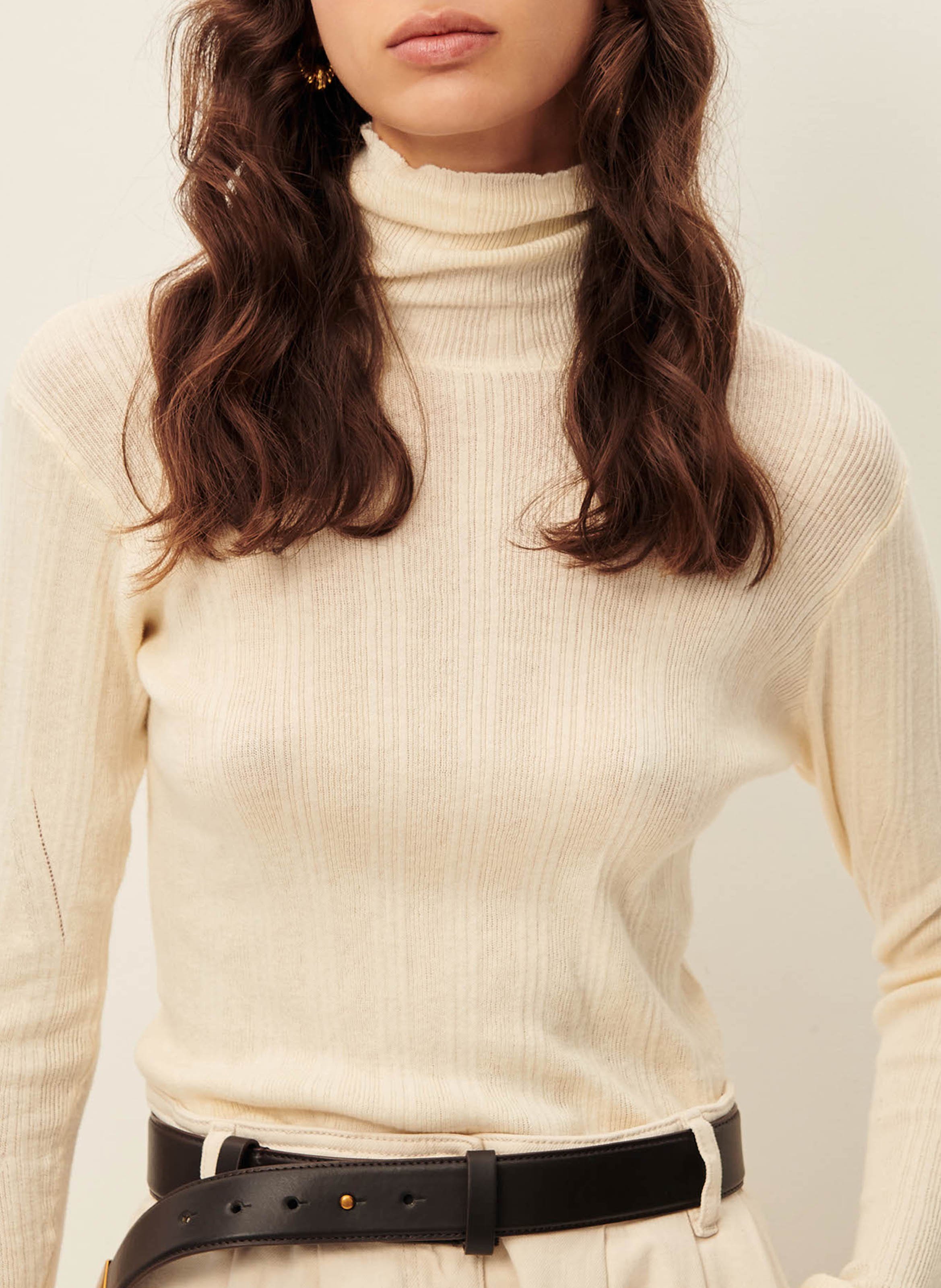 Pull col roulé ajusté en coton mélangé SESSUN Beige