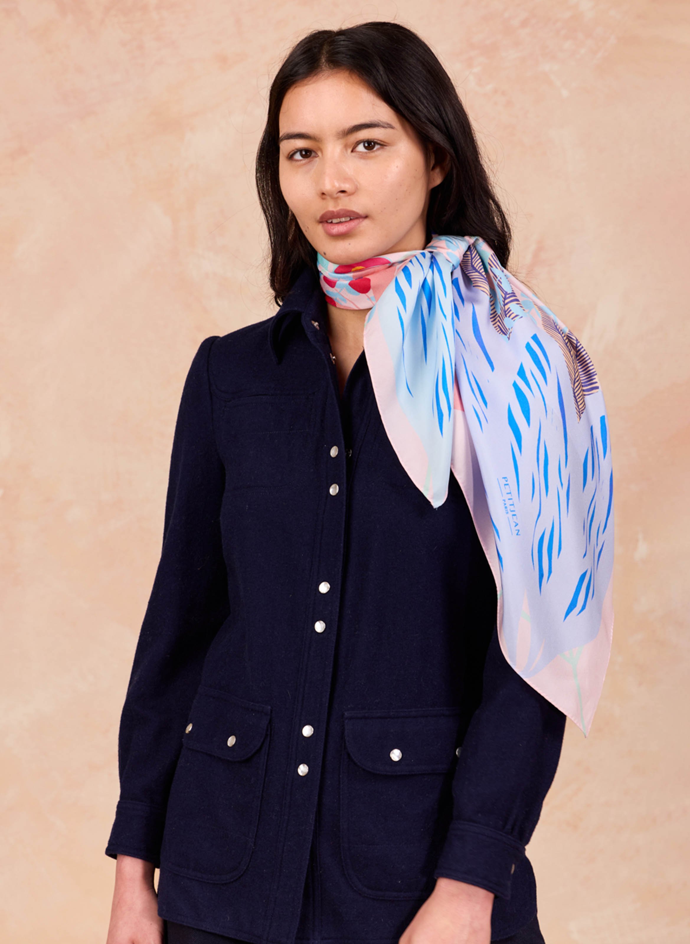 Aclaudie screen-printed silk scarf PETITJEAN PARIS Multicolored