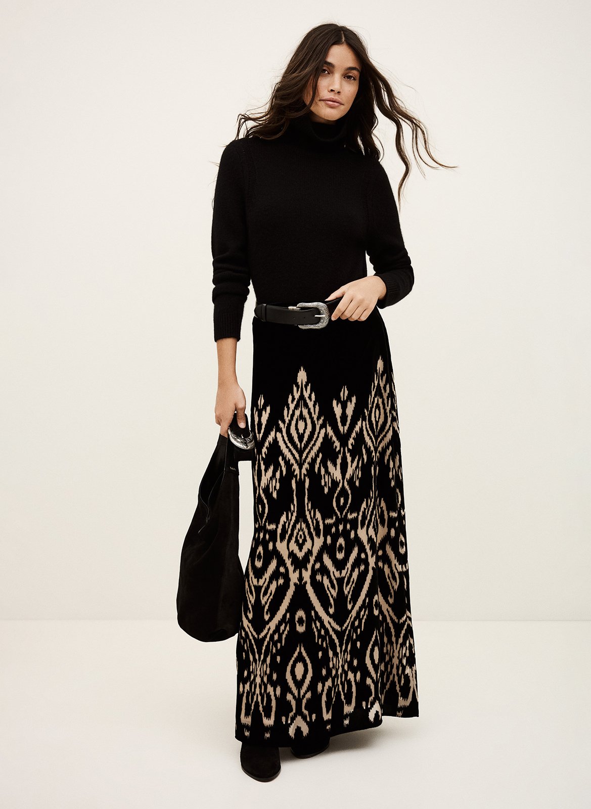 Jupe longue ample imprimée BA&SH Noir