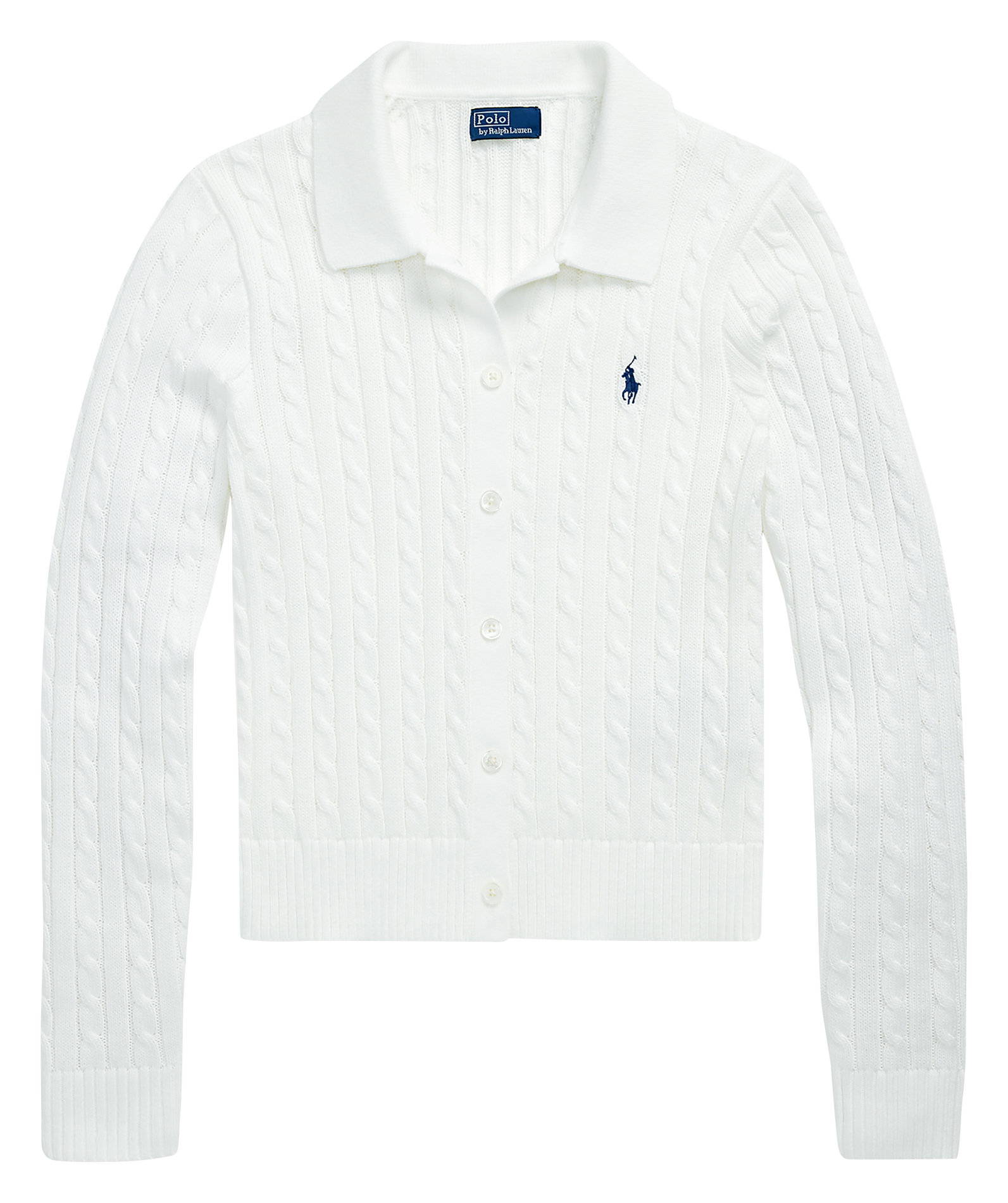 Cardigan ajusté col classique en coton POLO RALPH LAUREN Blanc