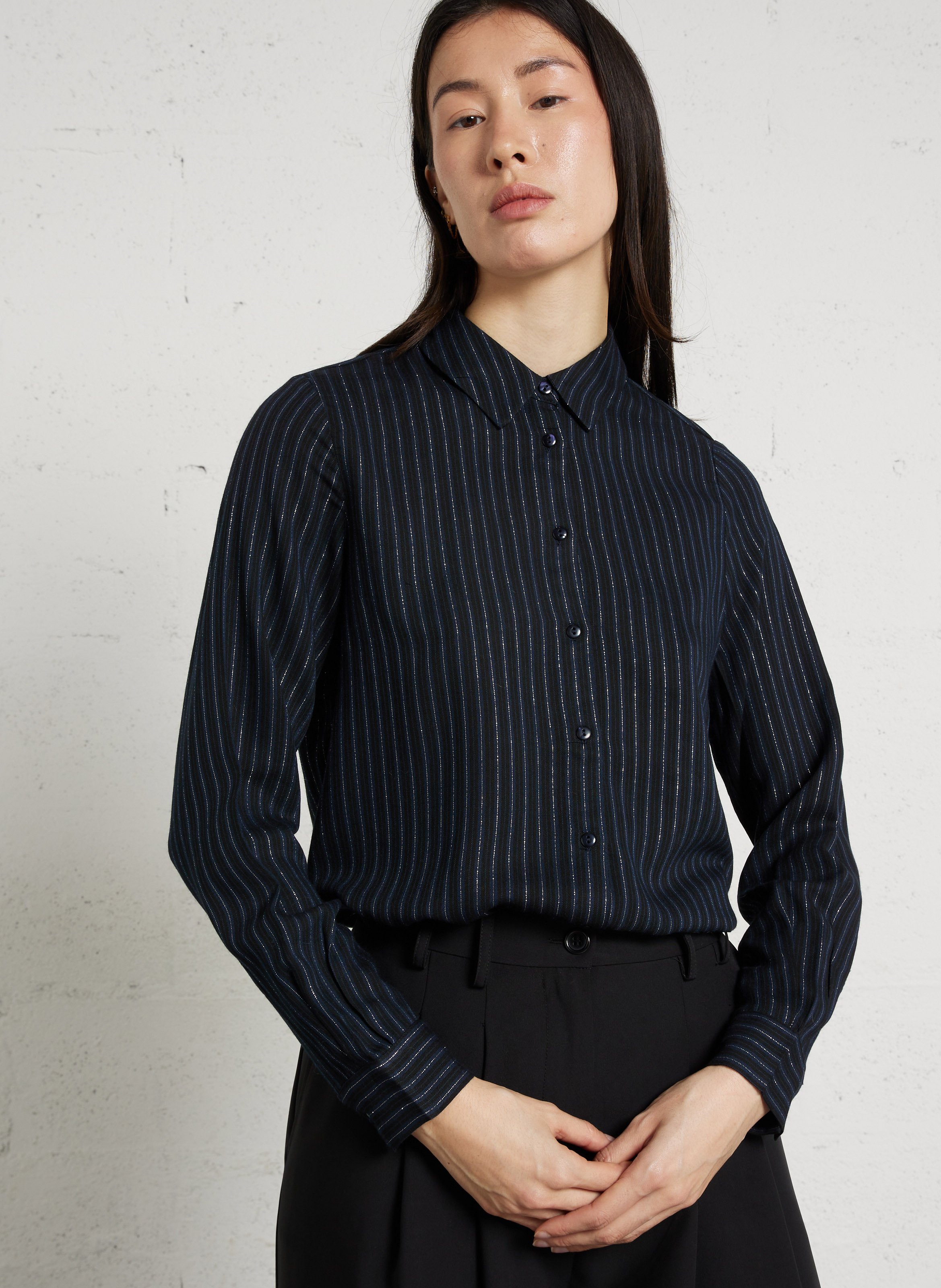 Chemise droite col classique à rayures métallisées MAISON 123 Bleu