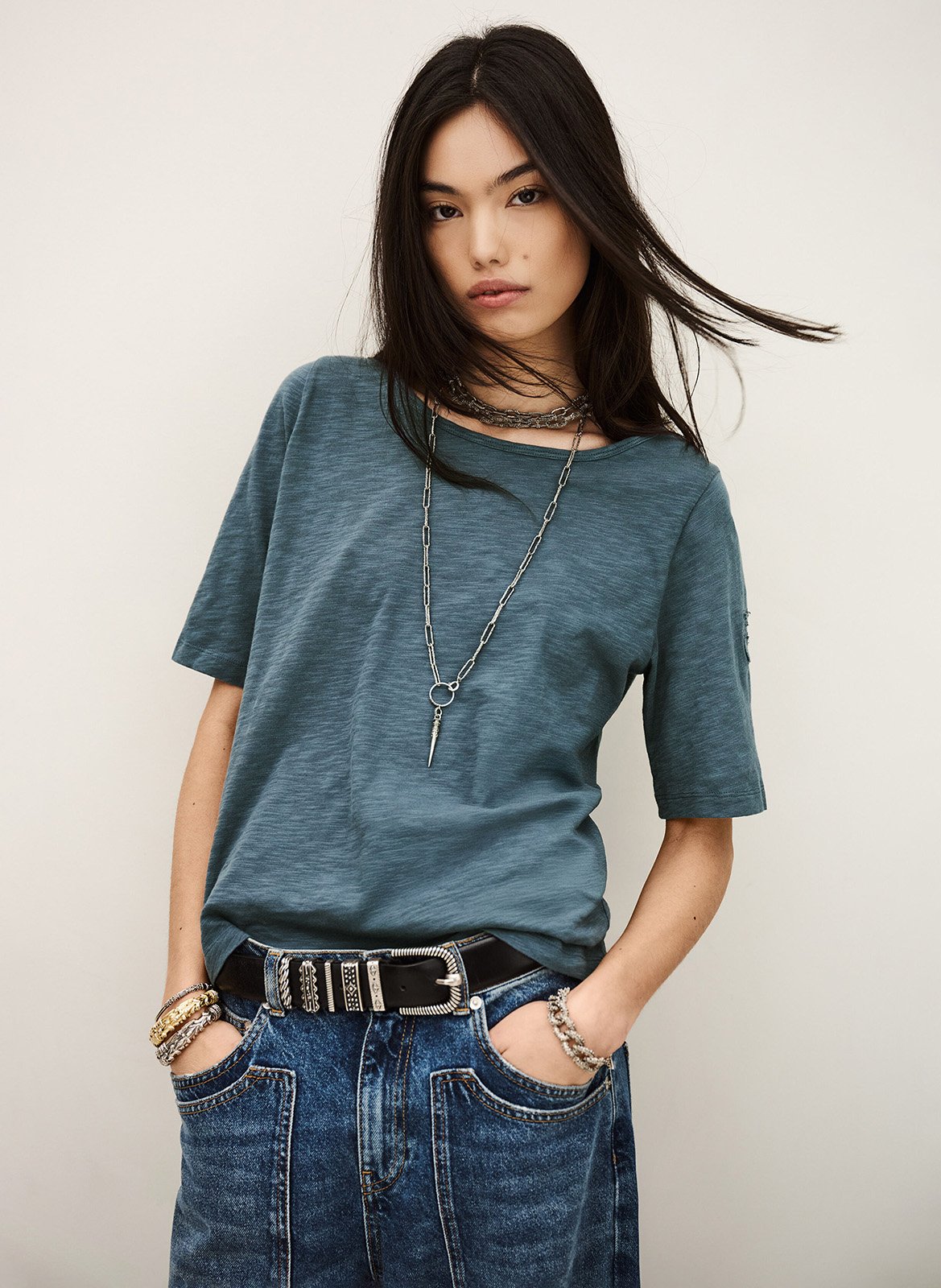 Loose-fit round-neck cotton T-shirt BA&SH Blue