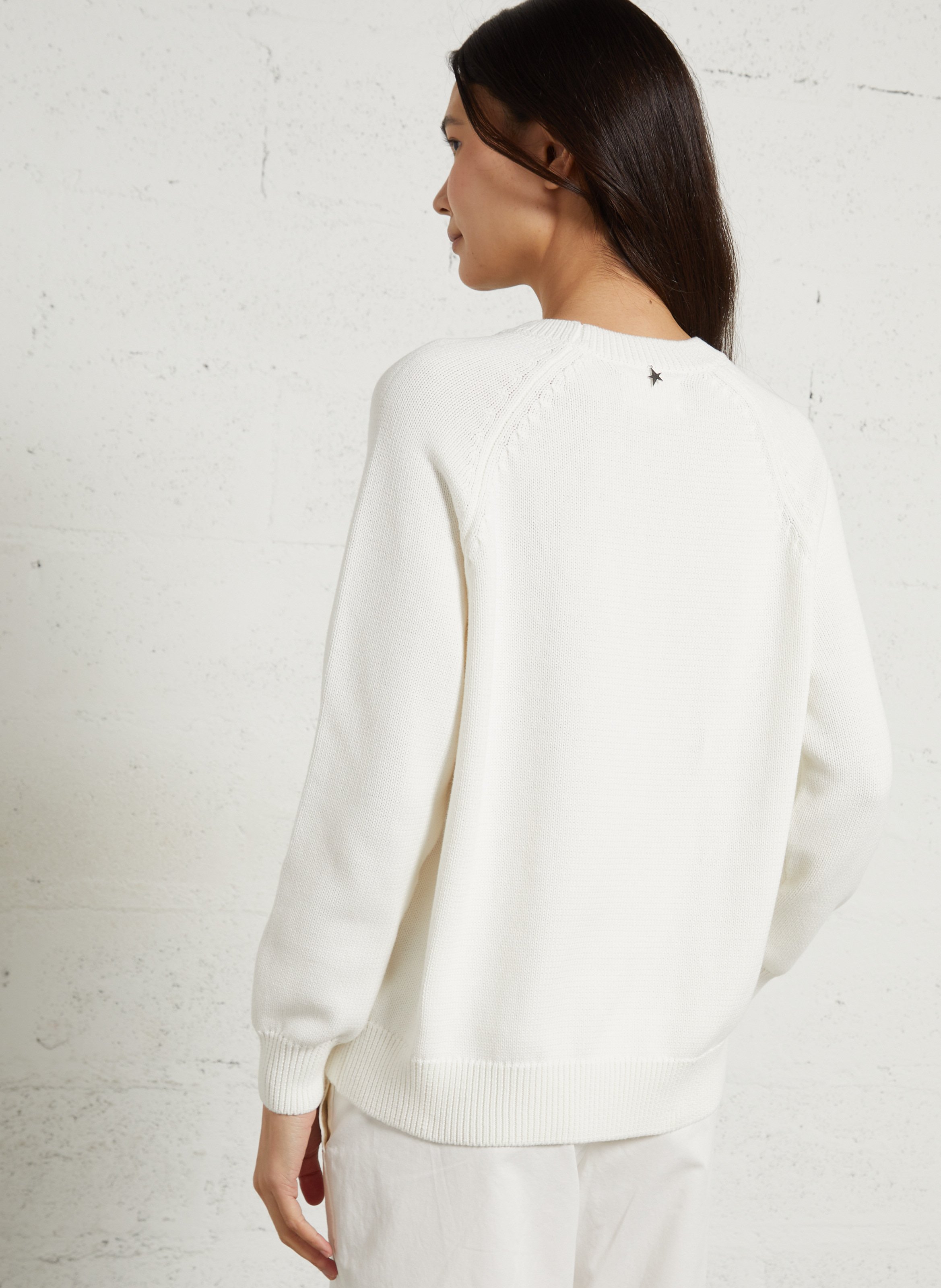Pull droit col rond en coton SUD EXPRESS Blanc