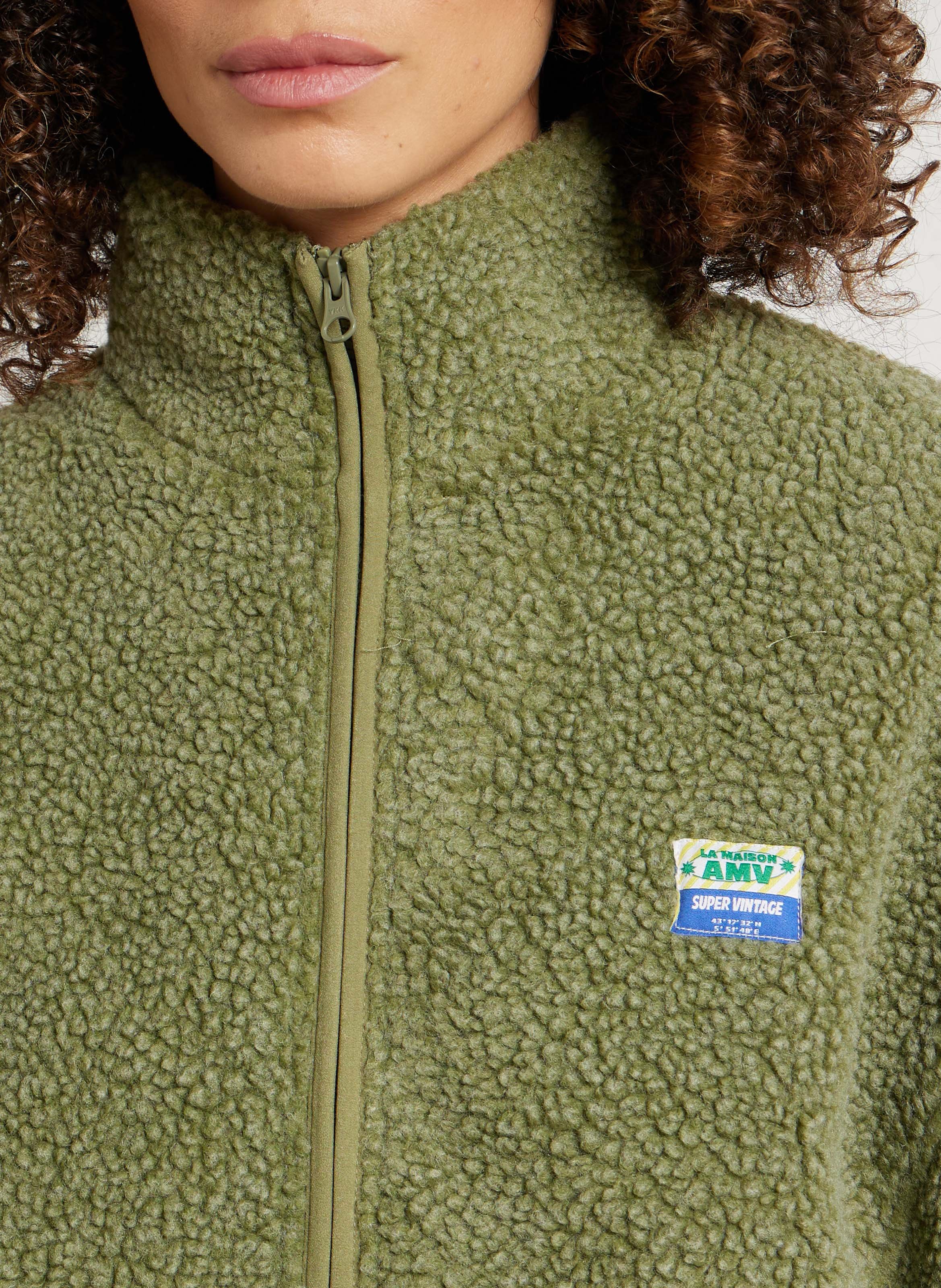 Veste ample zippée à col montant polaire AMERICAN VINTAGE Vert