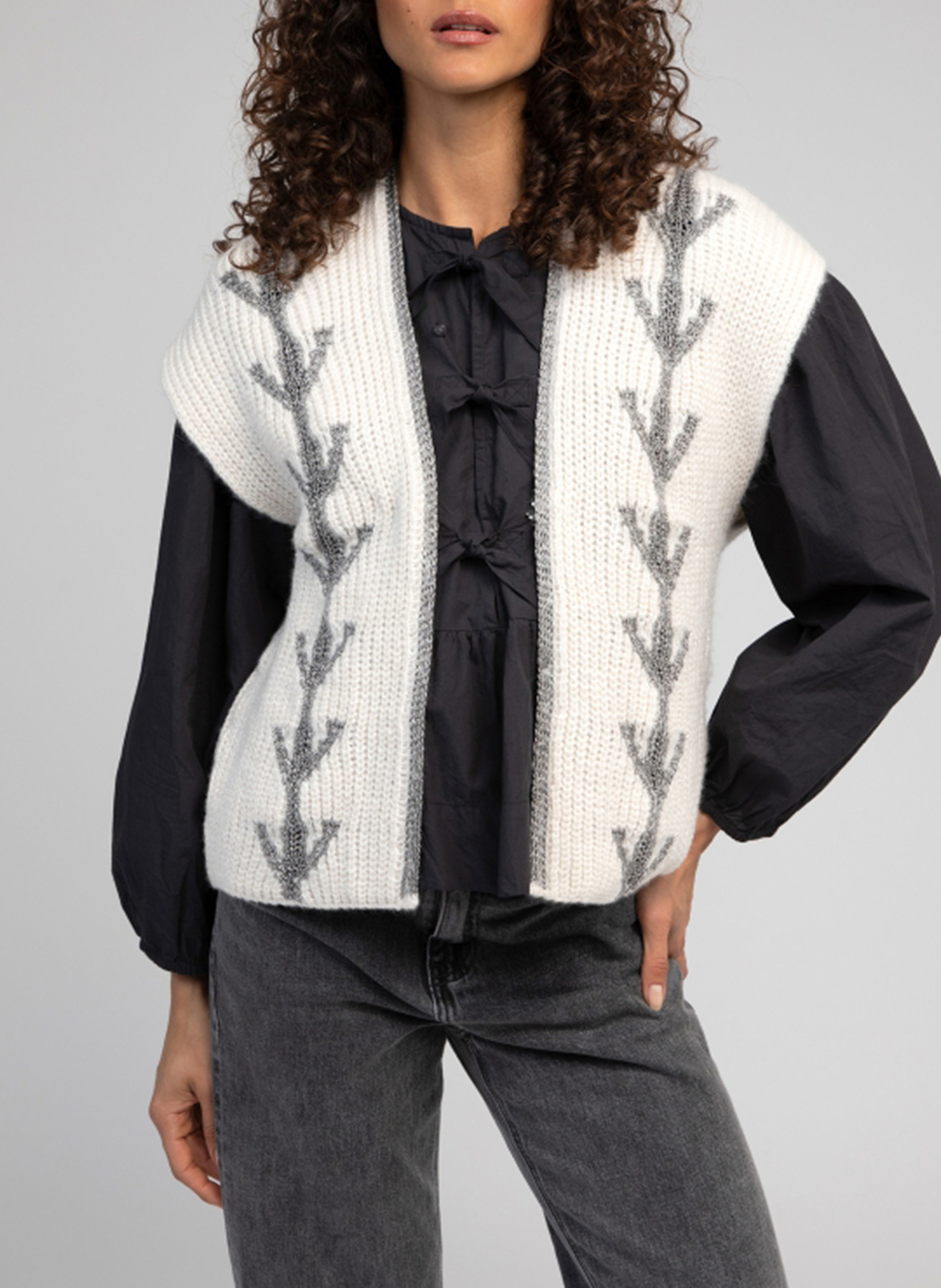 Jacquard-Strickjacke AN'GE Grau