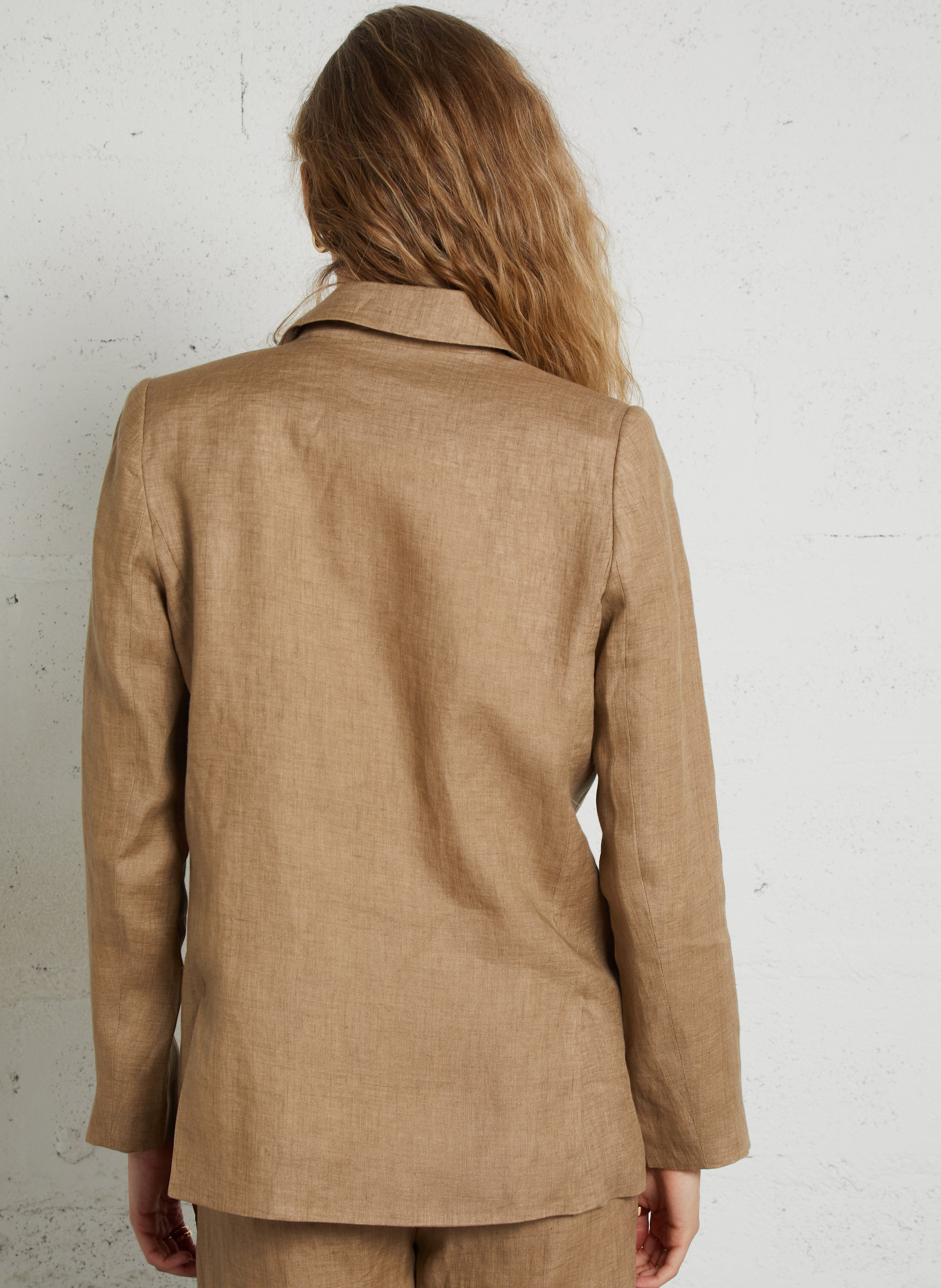 Linen straight cut jacket with tailored collar SEE U SOON Beige