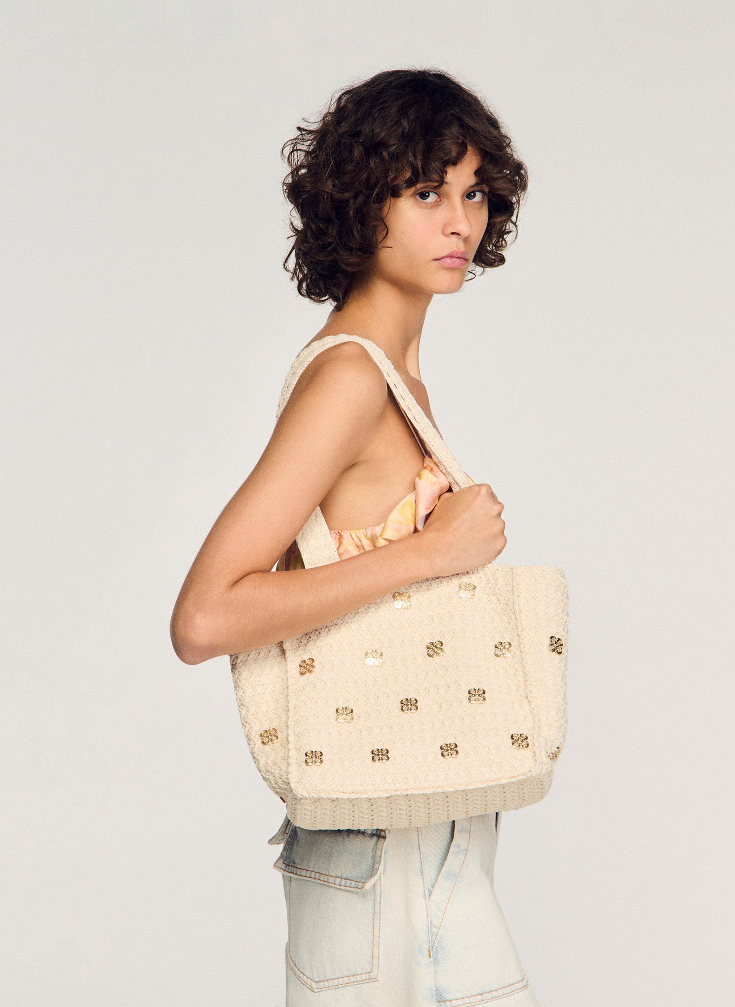 Sac en maille crochet SANDRO Beige