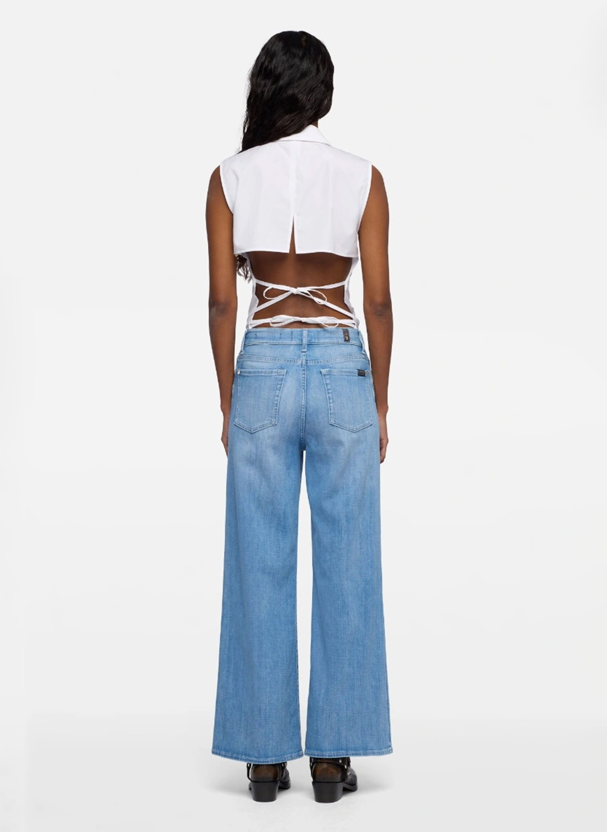 Flared cotton-blend jeans 7 FOR ALL MANKIND Blue