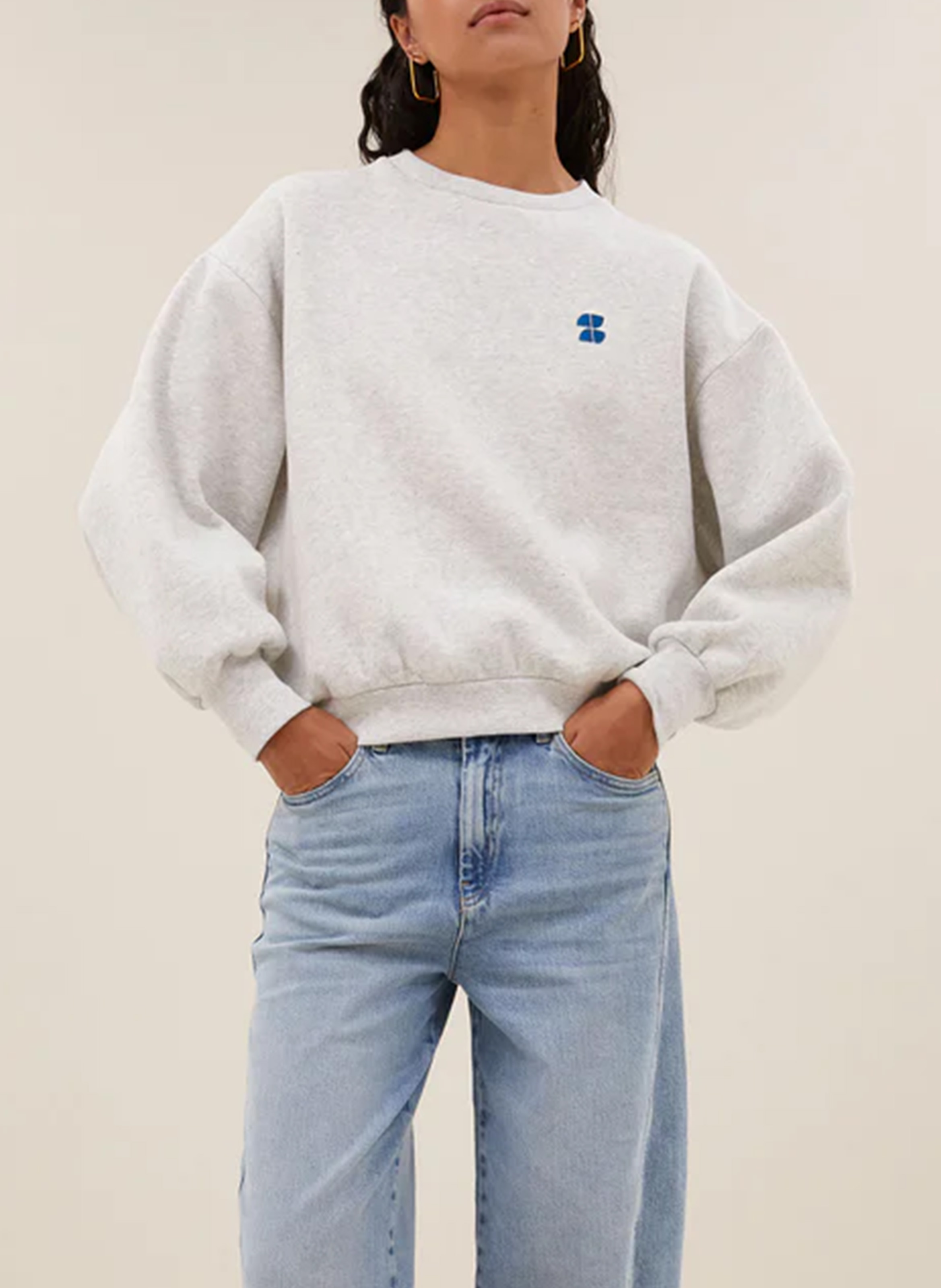 Sweat oversize col rond en coton mélangé BY BAR Gris