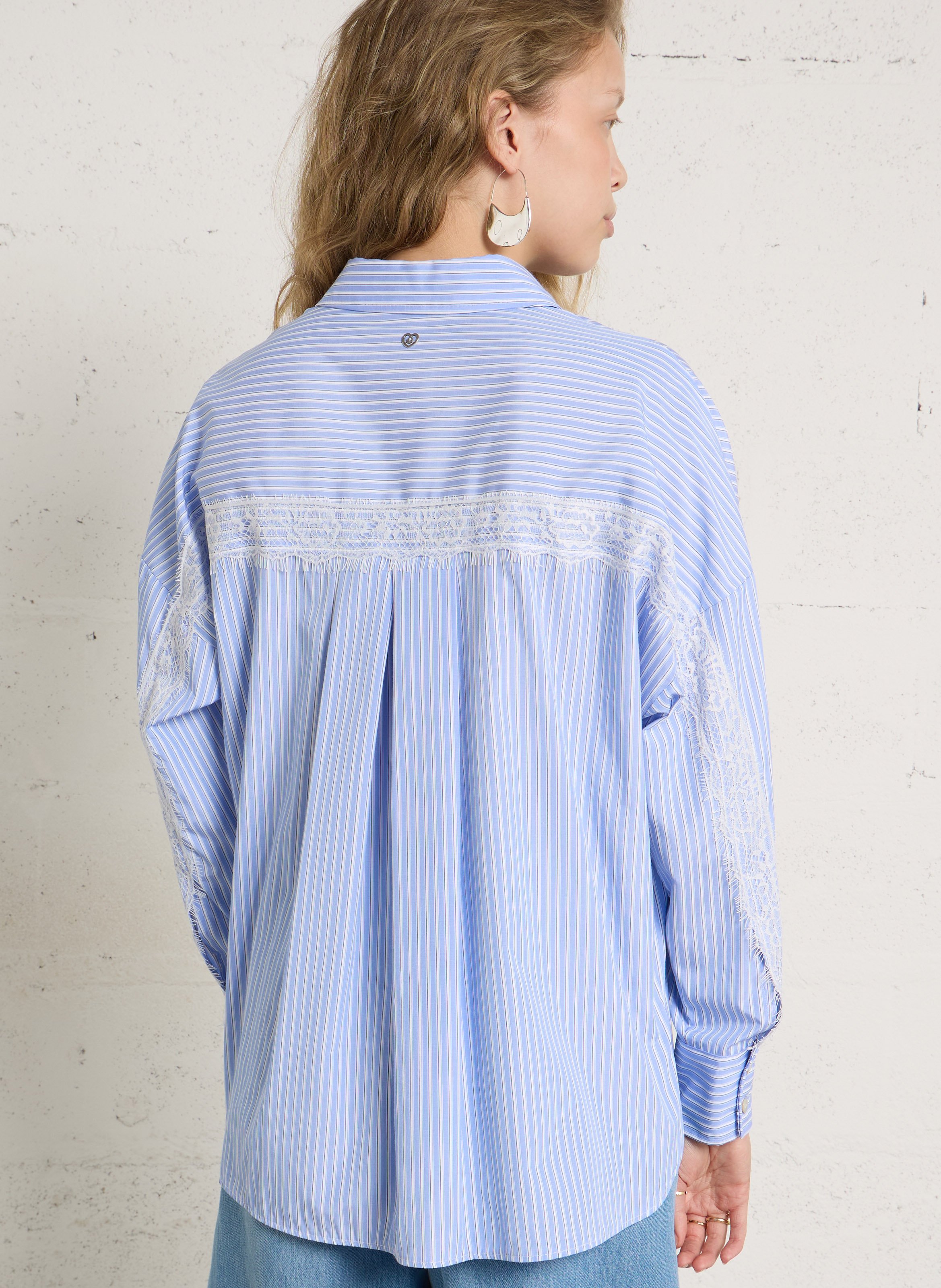 Wijd gestreept shirt met kanten achterkant PLEASE Blauw