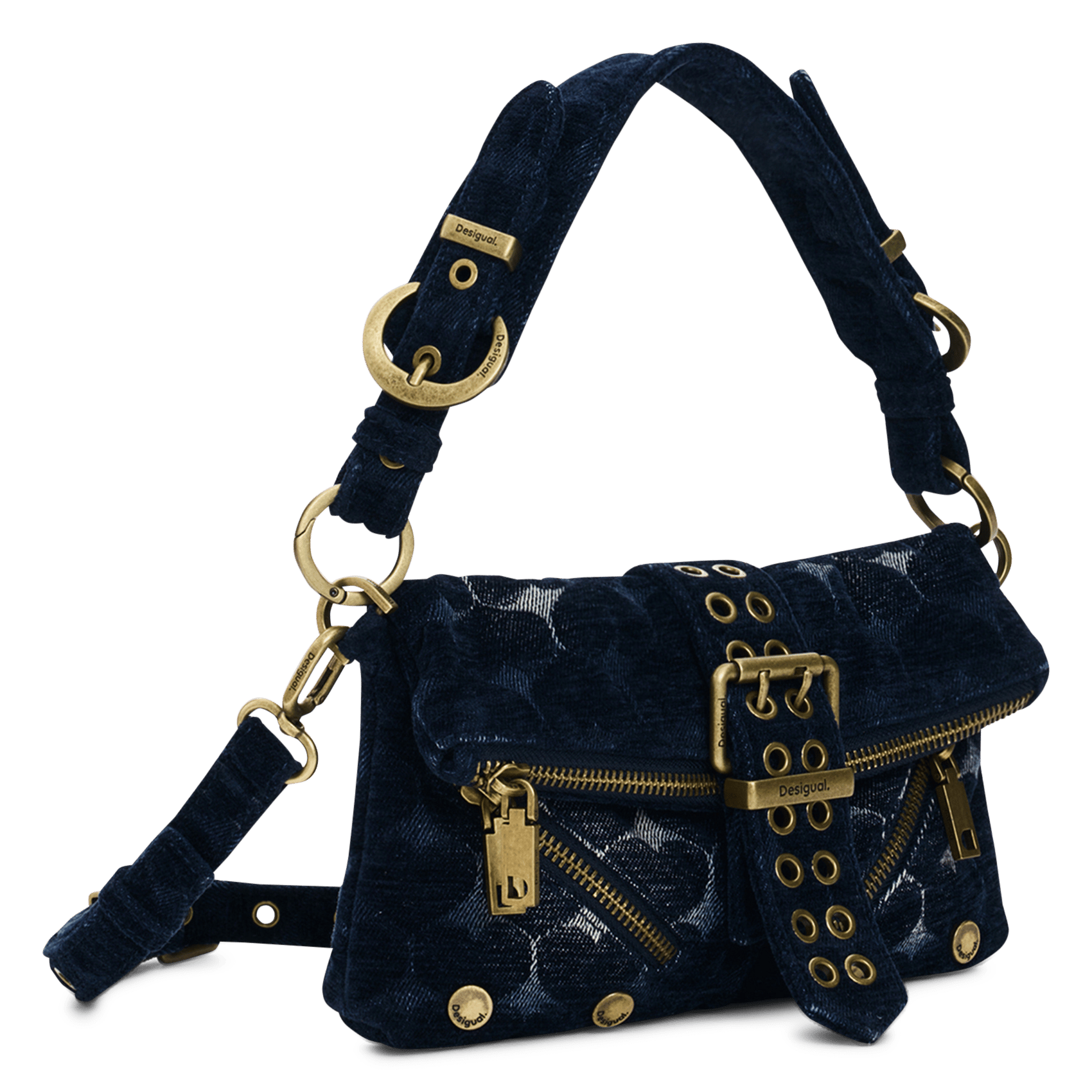 Handbag with buckle closure and circle pattern DESIGUAL Brown