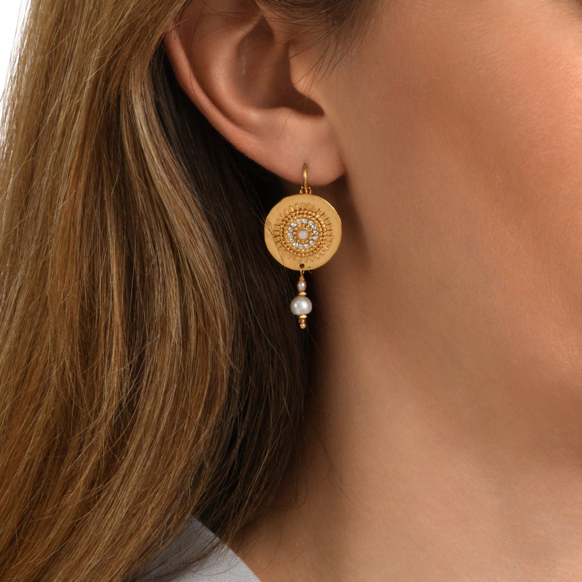 Fine sleeper earrings in fine gold SATELLITE PARIS White