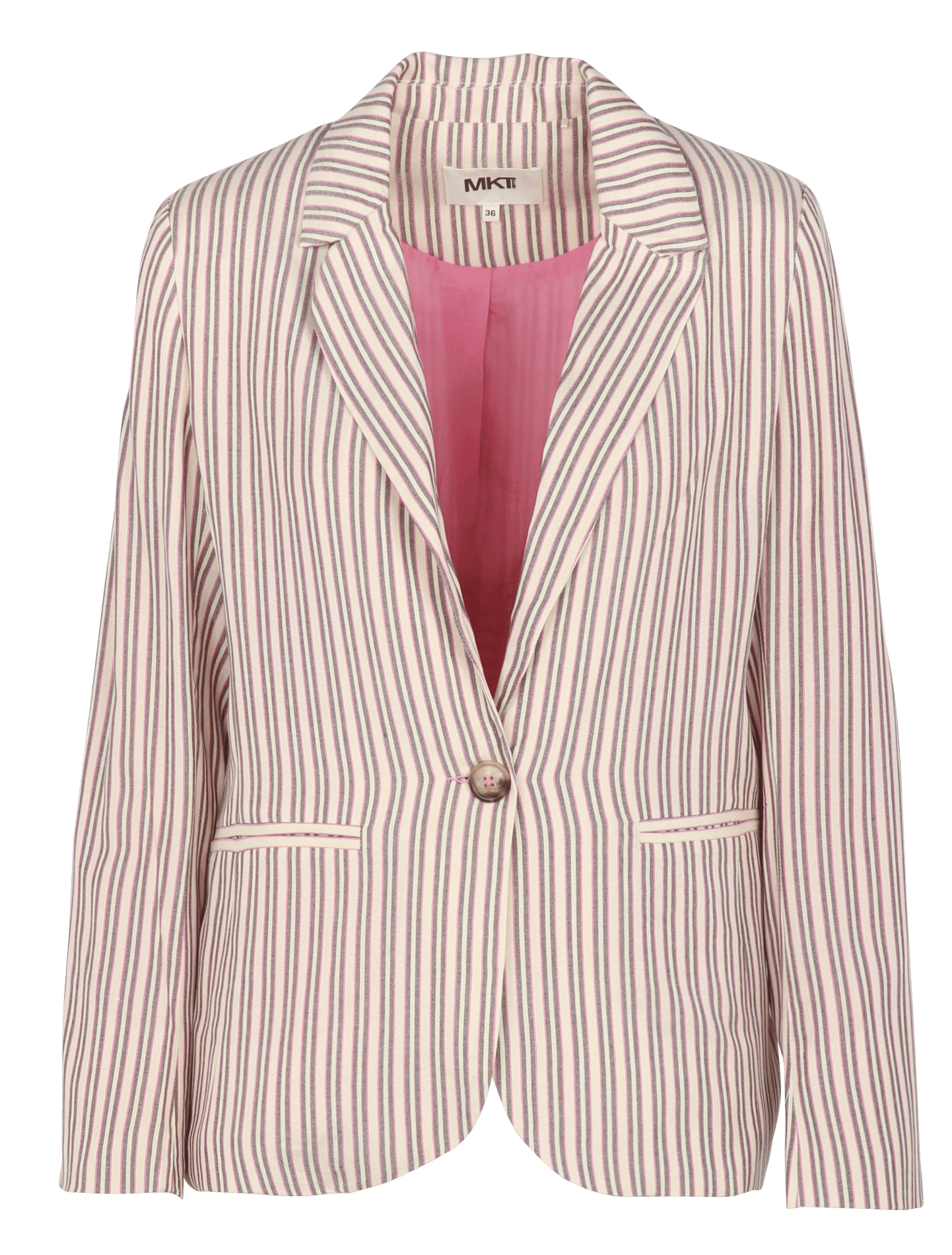 Rechte jas met kraag met strepen van katoen en linnen MKT Beige