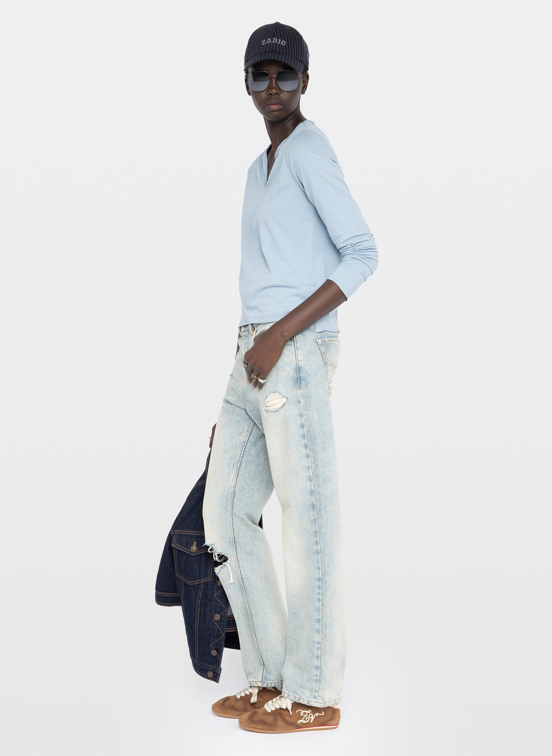 Tee-shirt col tunisien en coton bio ZADIG&VOLTAIRE Bleu