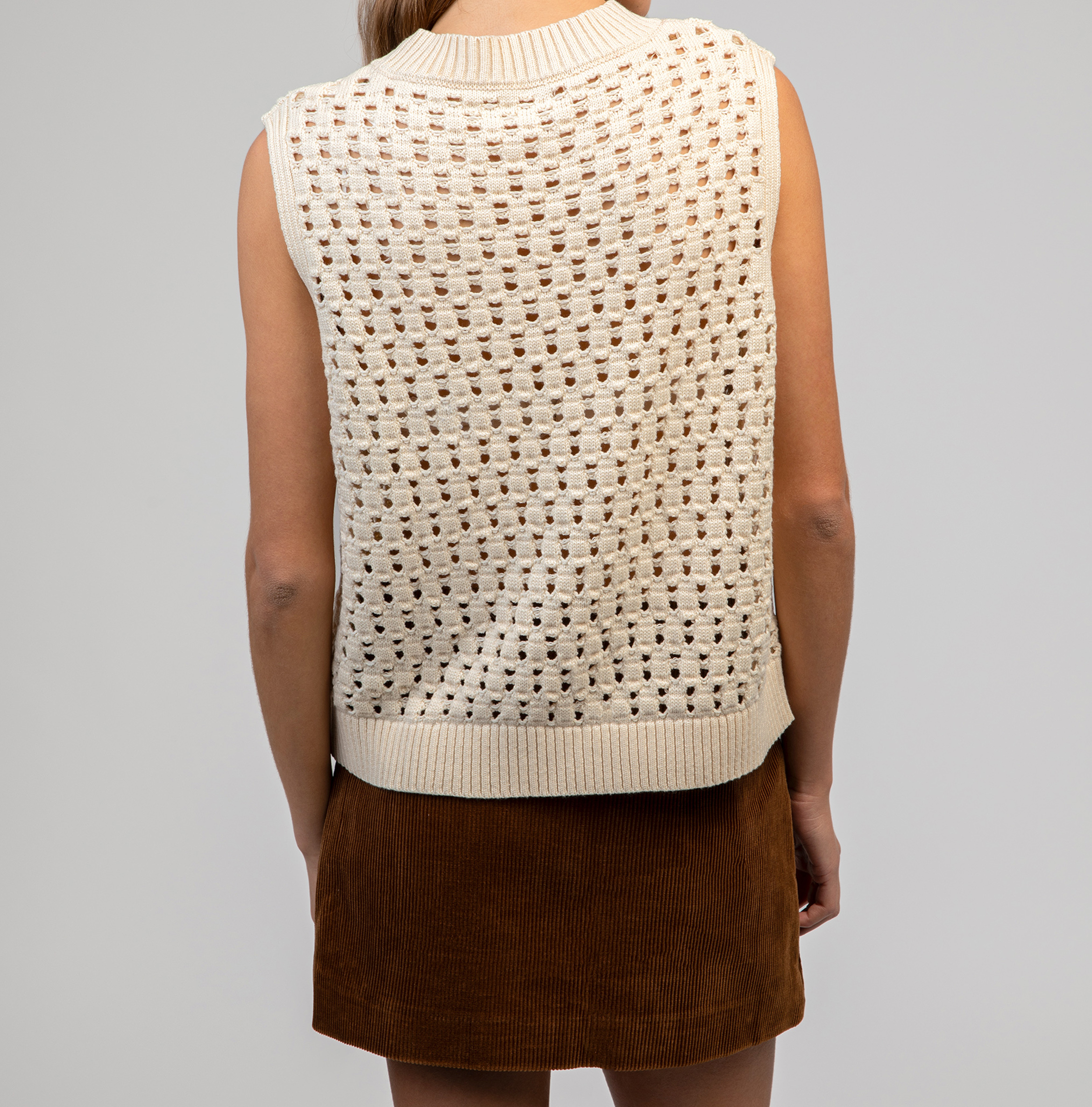Round neck sleeveless openwork sweater AN'GE Beige