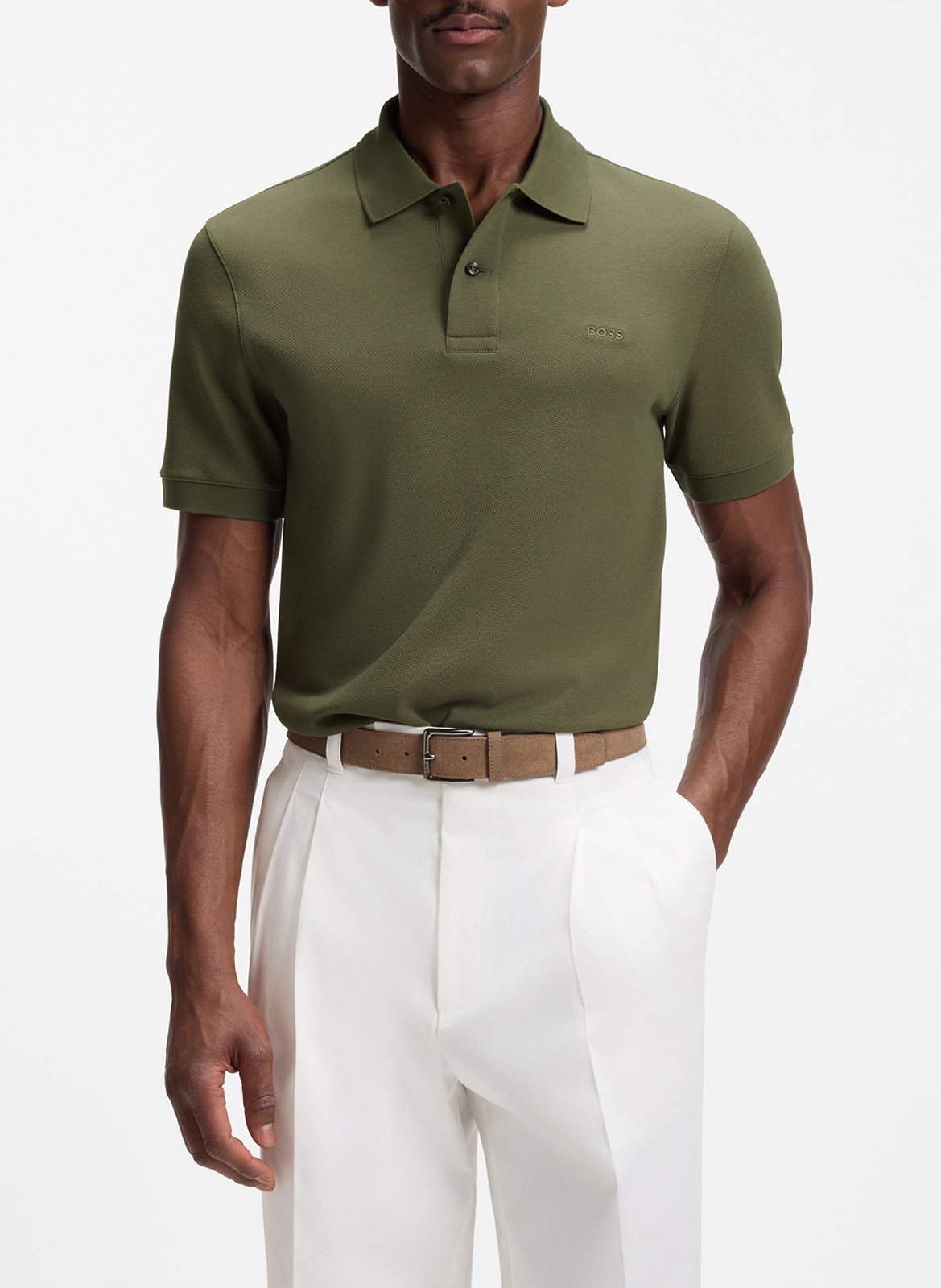Solid Short-Sleeve Polo Shirt BOSS Khaki