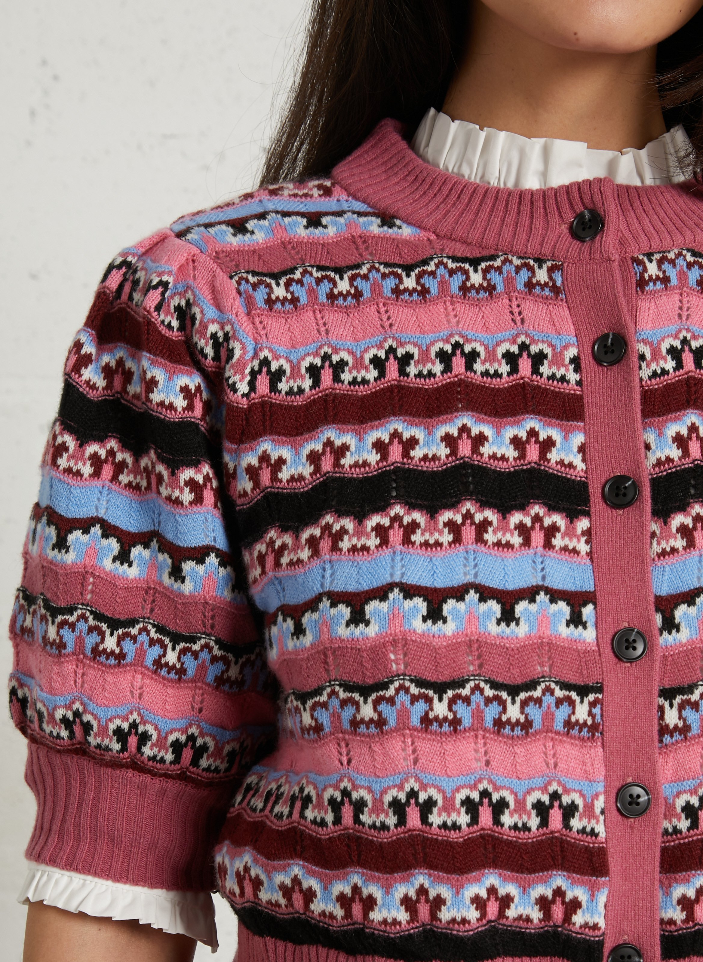 Round neck patterned vest SUNCOO Pink