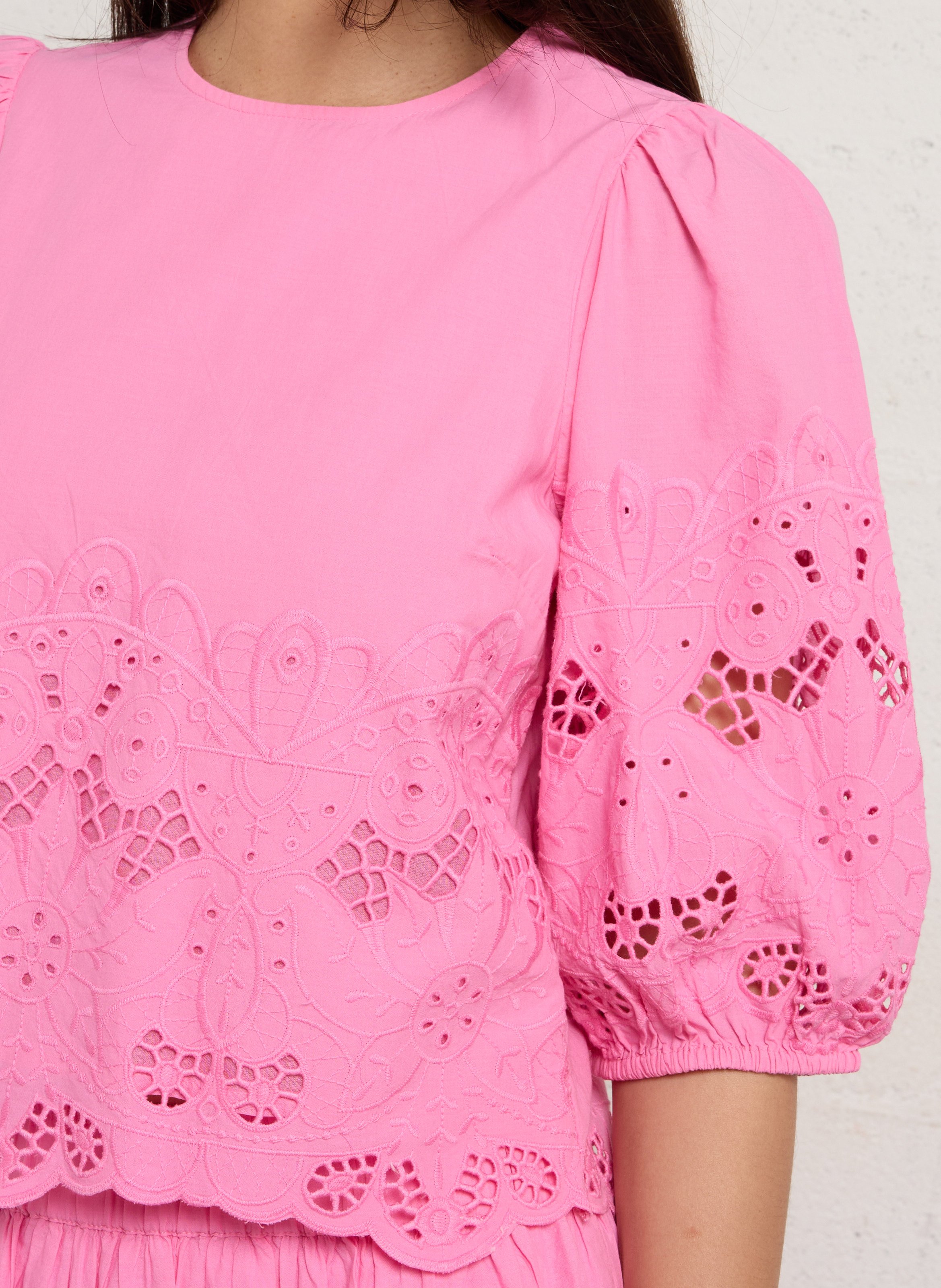 Top met geborduurde 3/4 mouwen in effen kleur MAISON 123 Roze