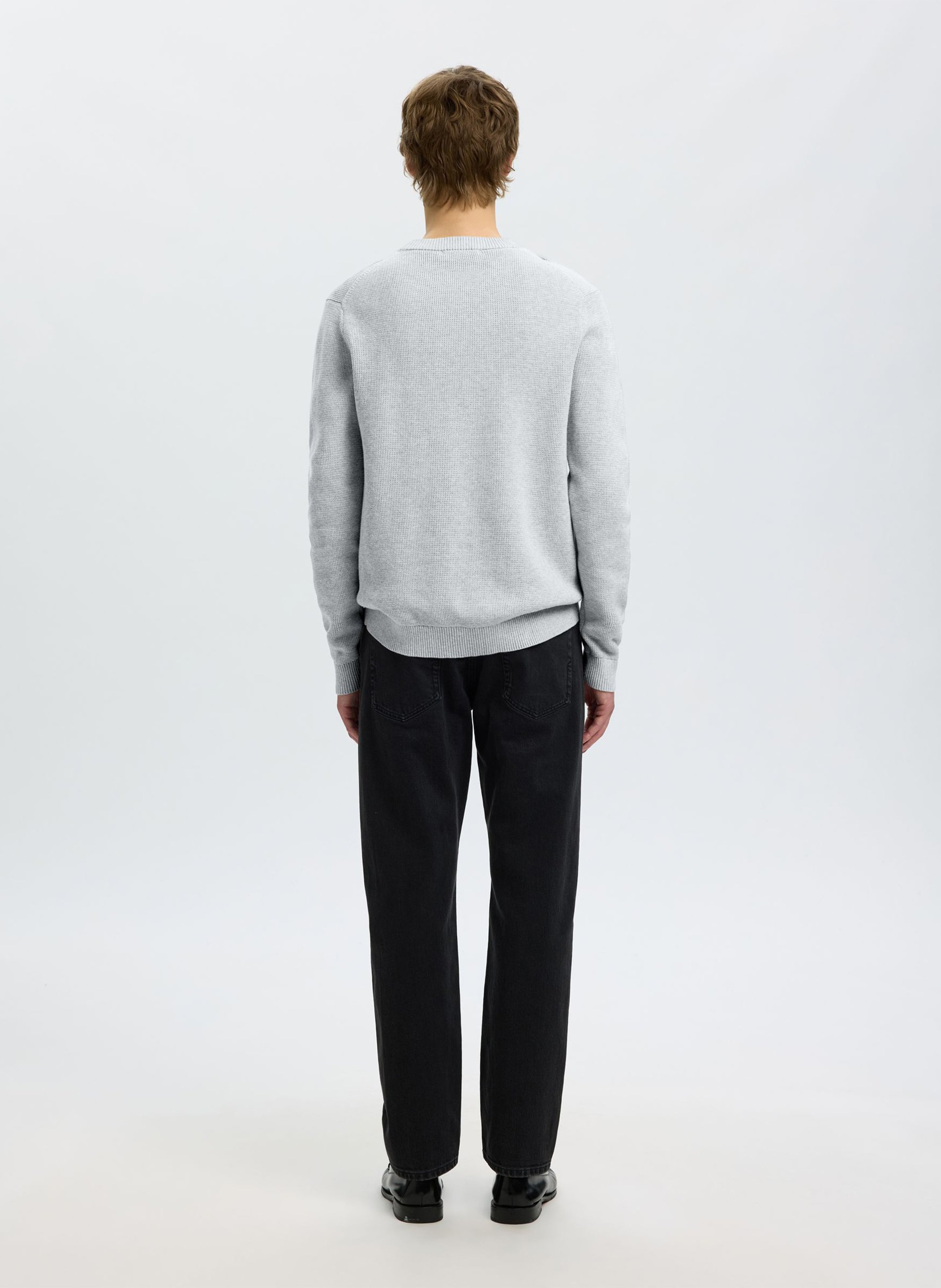 Pull col rond en coton bio  | Gris SELECTED Homme