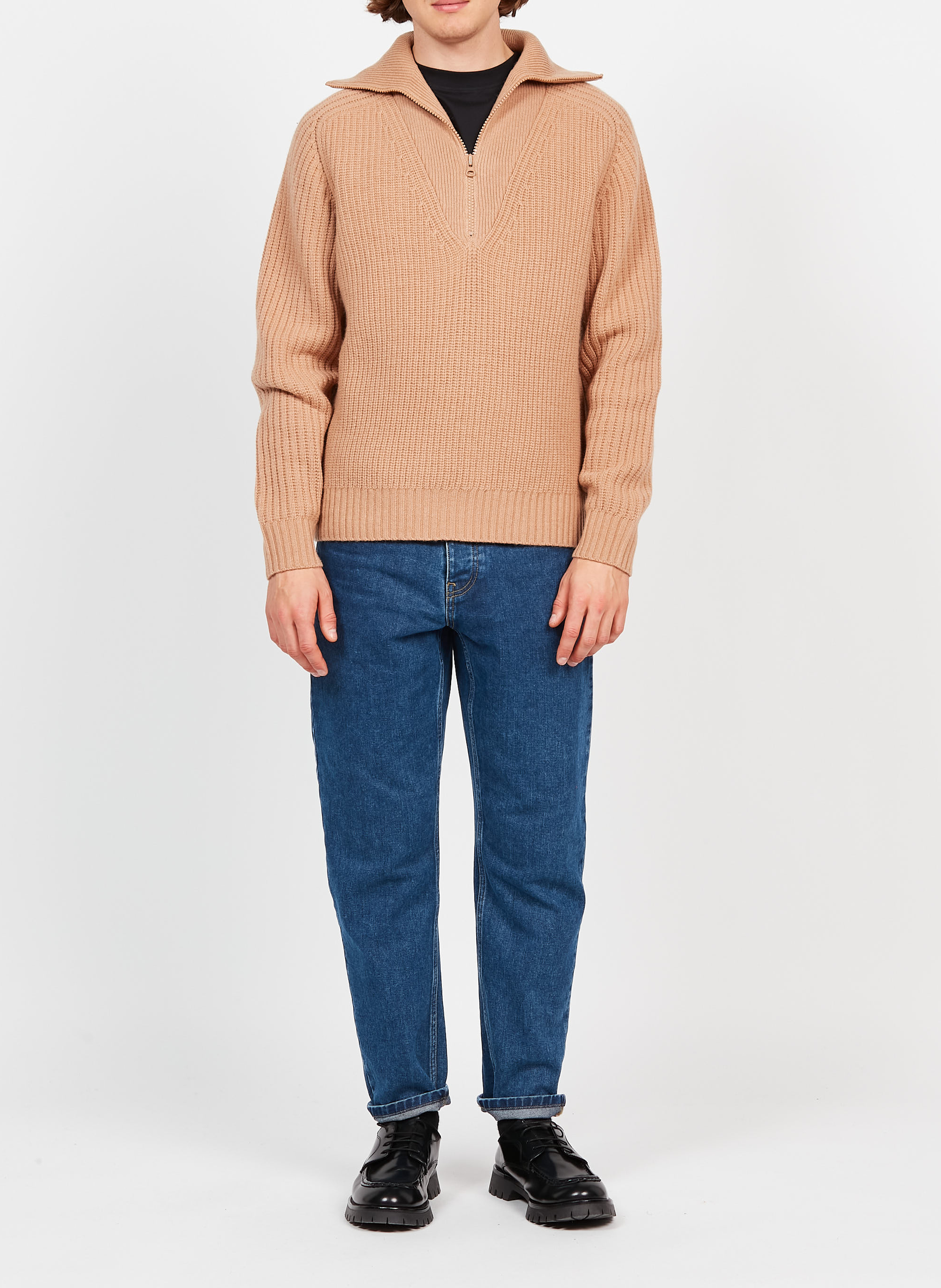 Wool sweater with zip-up high neck SAISON 1865 Brown