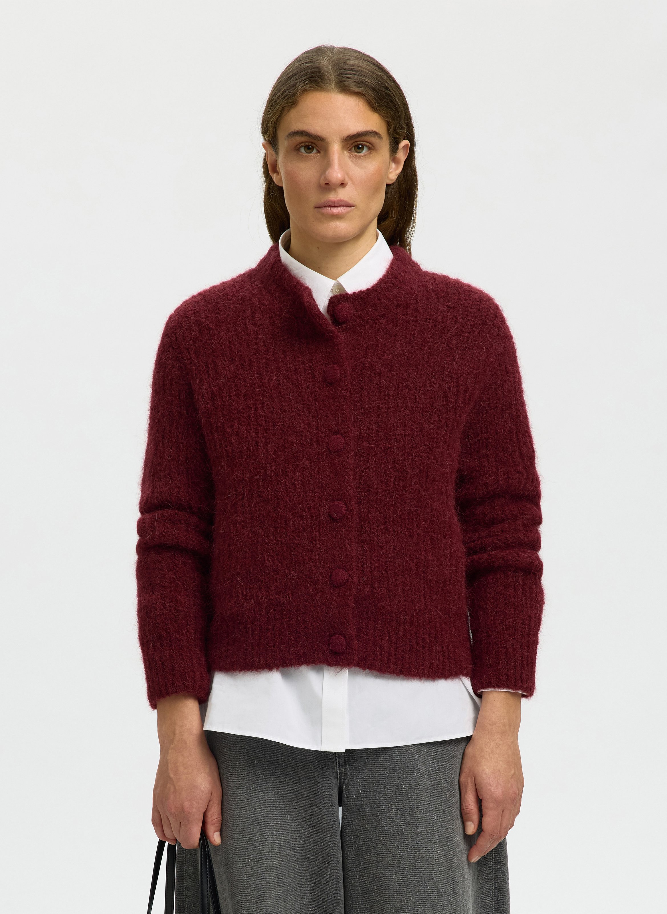 Recht vest met ronde hals | wolblend SELECTED Paars