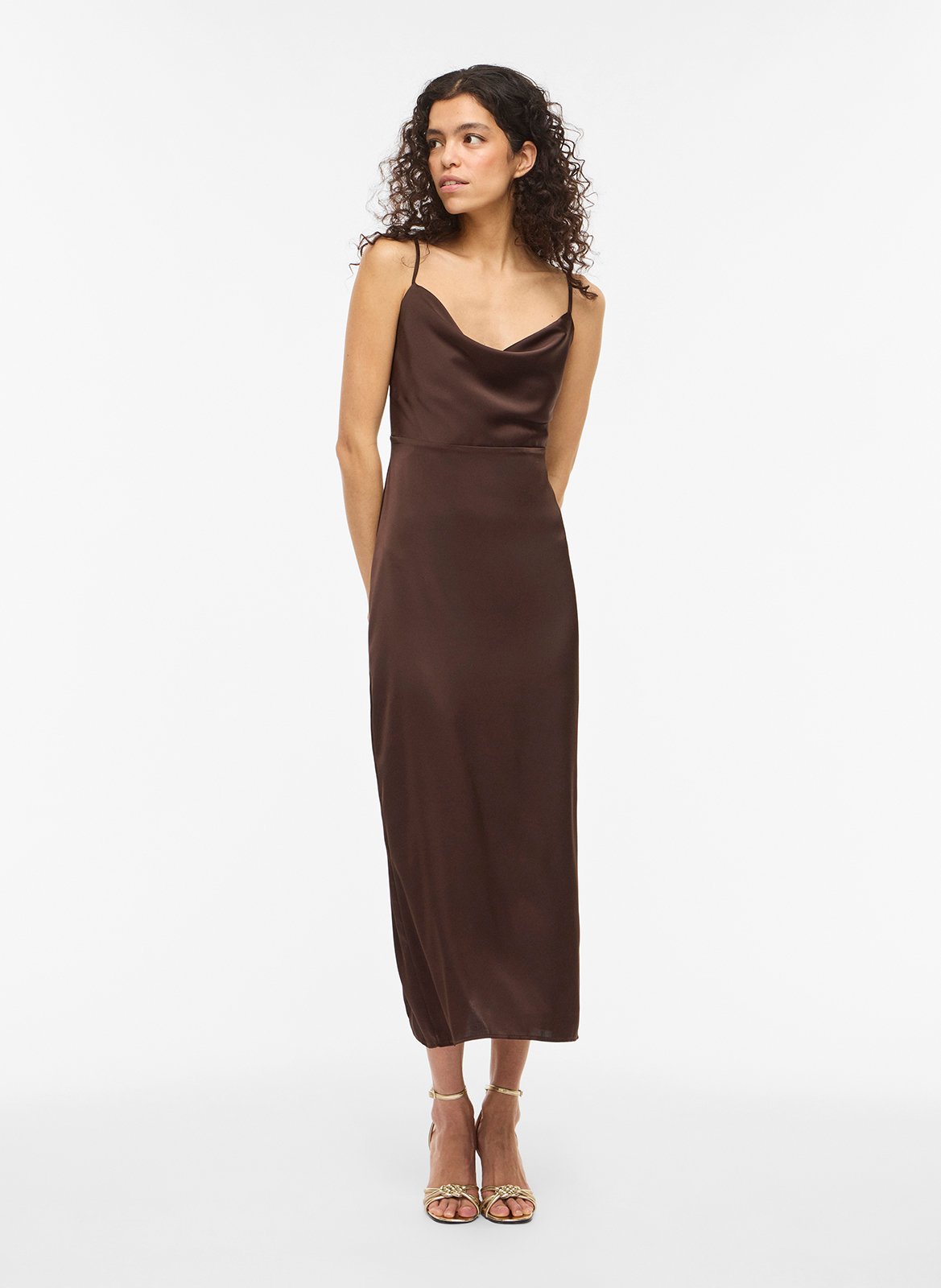 Long satin dress VILA Brown
