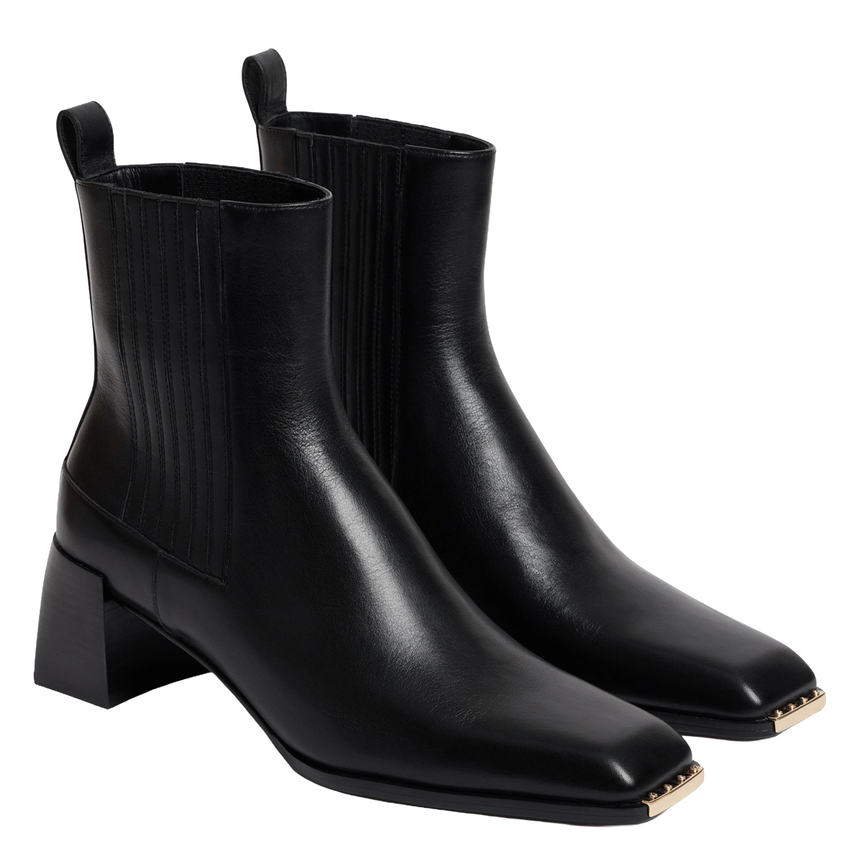 Square-toe Leather Ankle Boots SANDRO Black