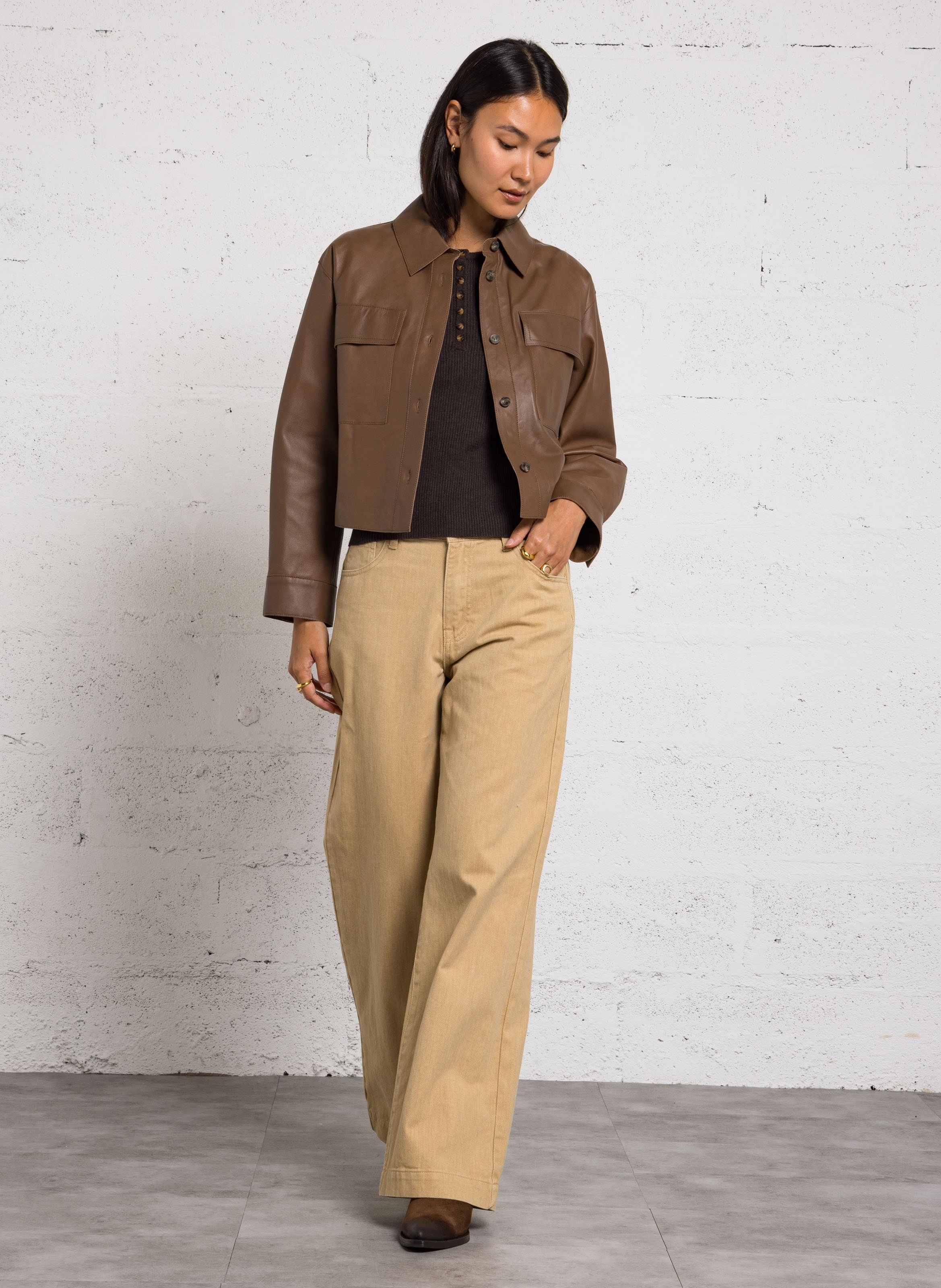 Kurze gerade Lederjacke MAX MARA WEEK END Braun