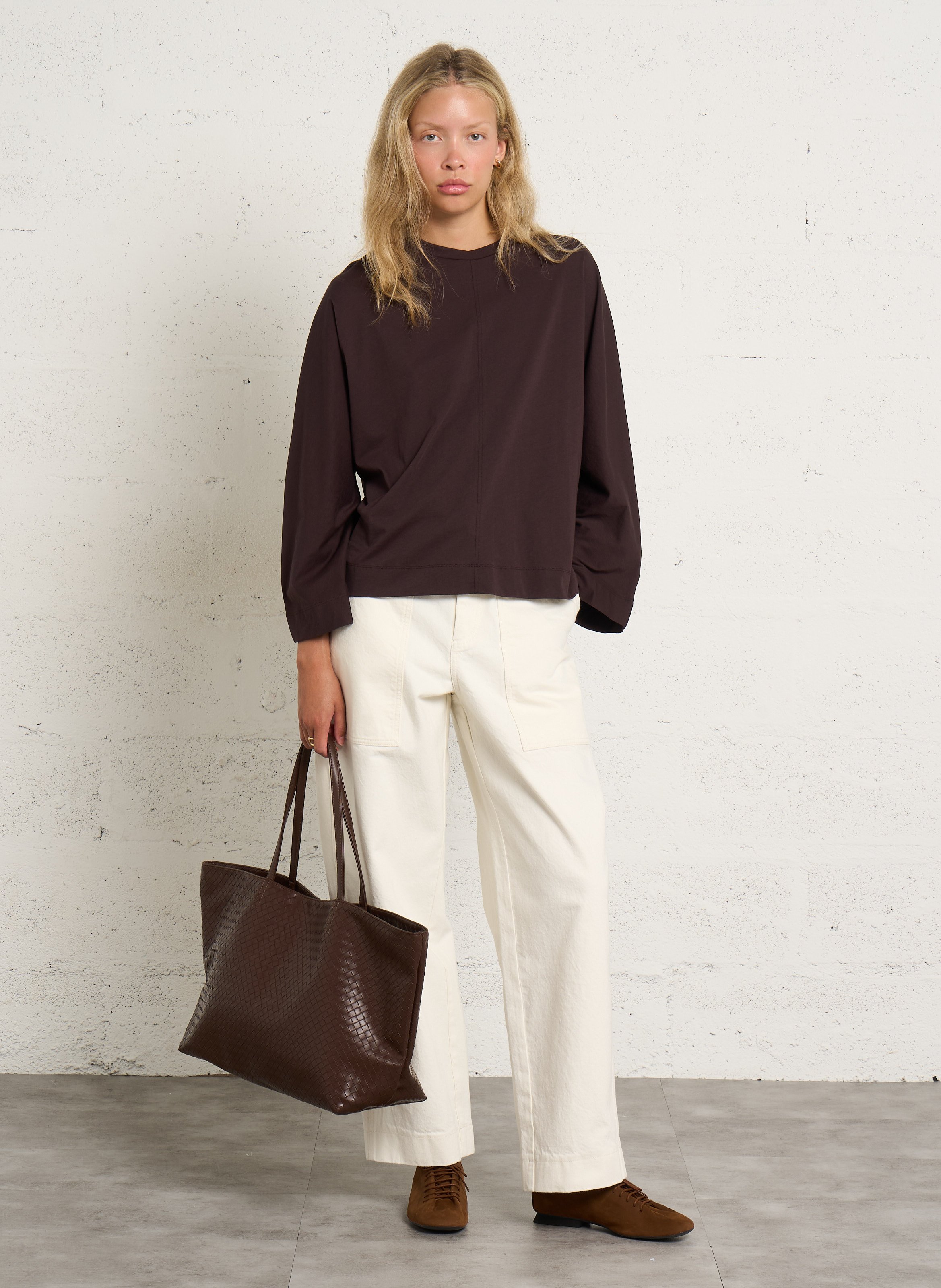 Tee-shirt droit oversize uni SOEUR Marron