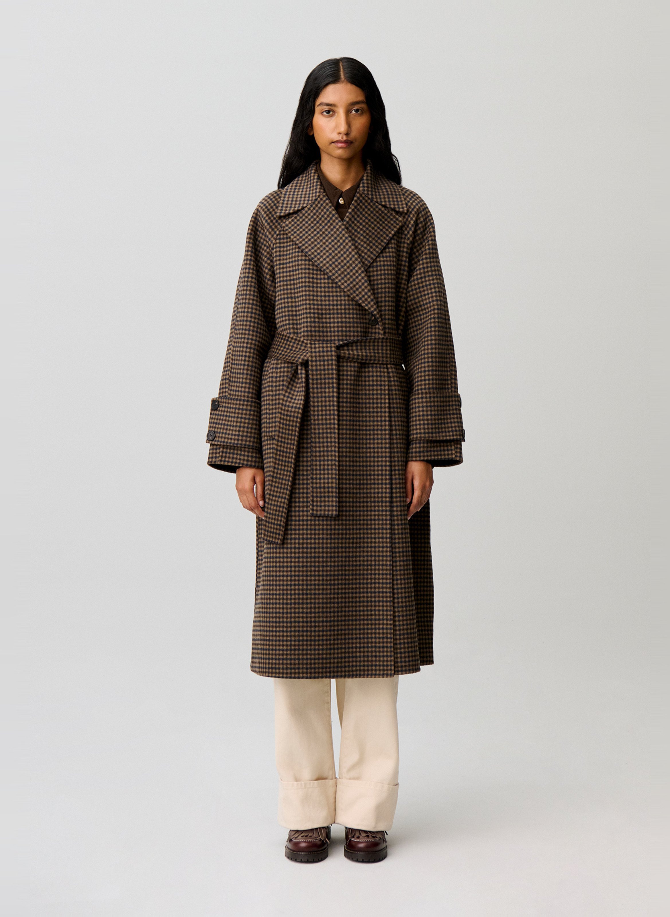 Manteau long ceinturée en laine mélangée CLAUDIE PIERLOT Multicolore