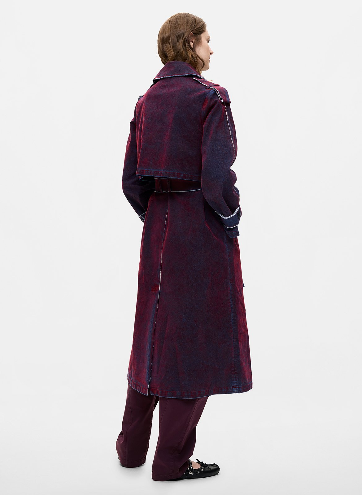 Long tailored collar denim cotton trench coat DESIGUAL Red