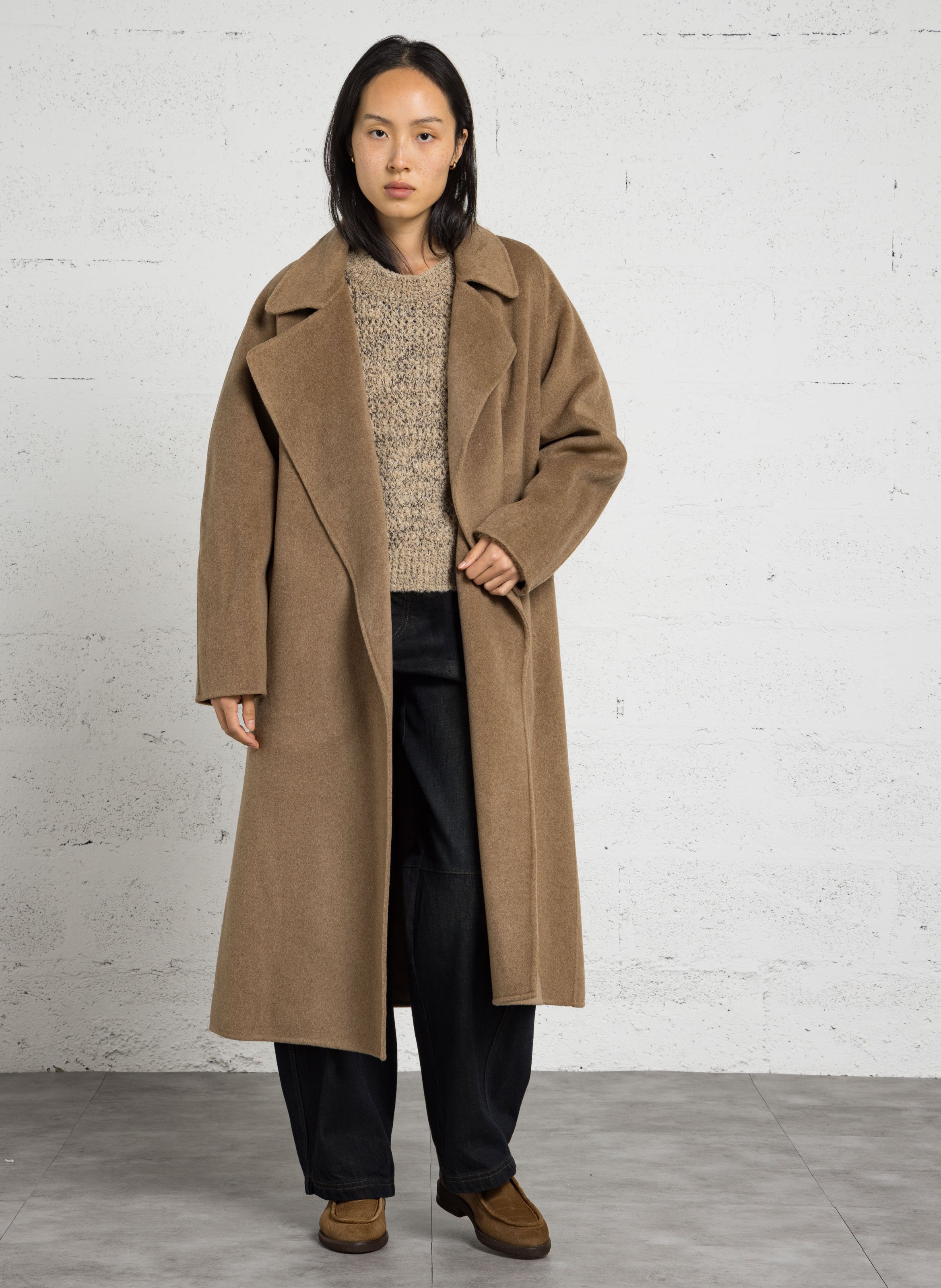 Wool-blend long belted coat SOEUR Brown