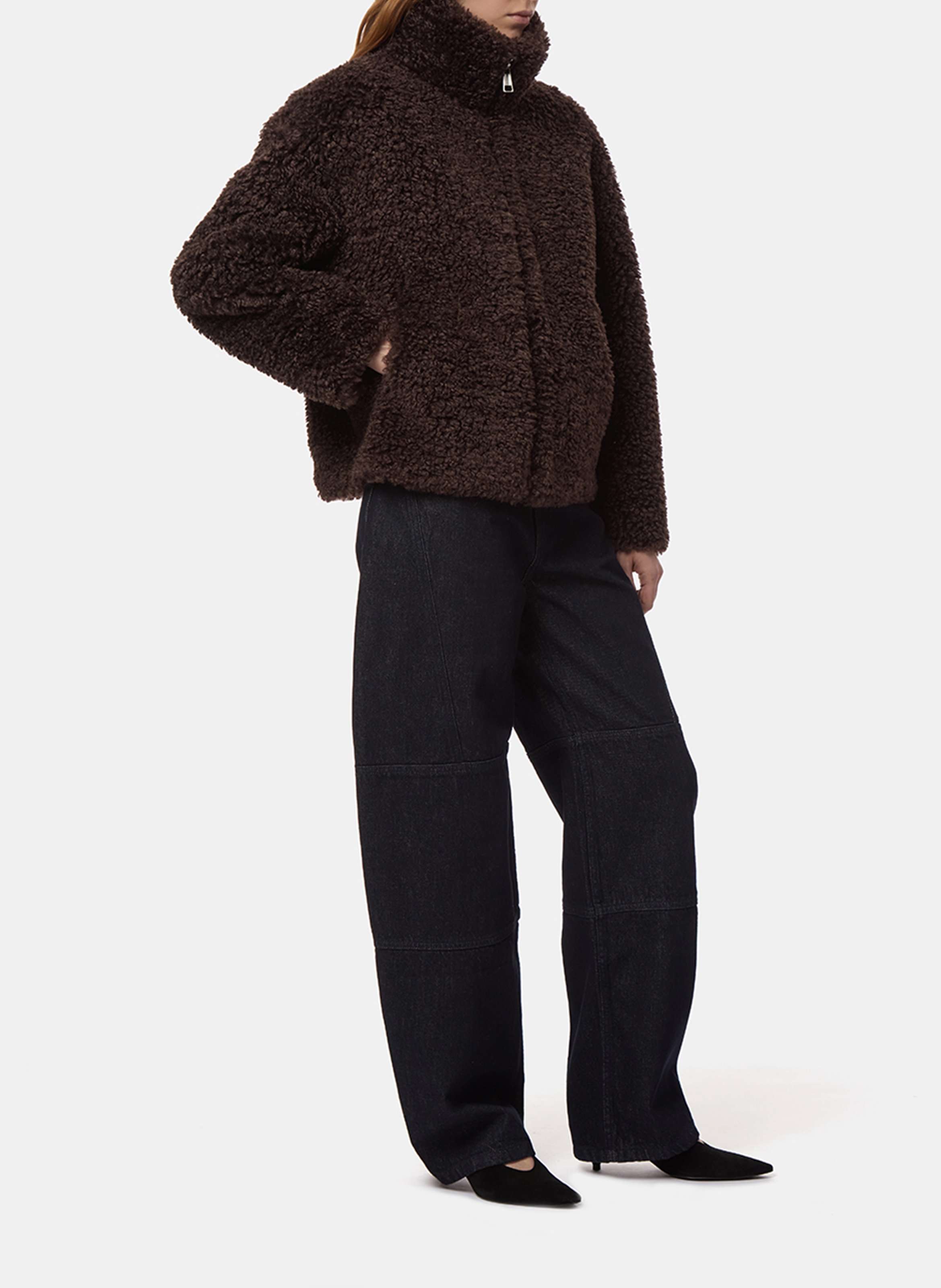 Ruime jas met opstaande kraag met bontlook APPARIS Bruin