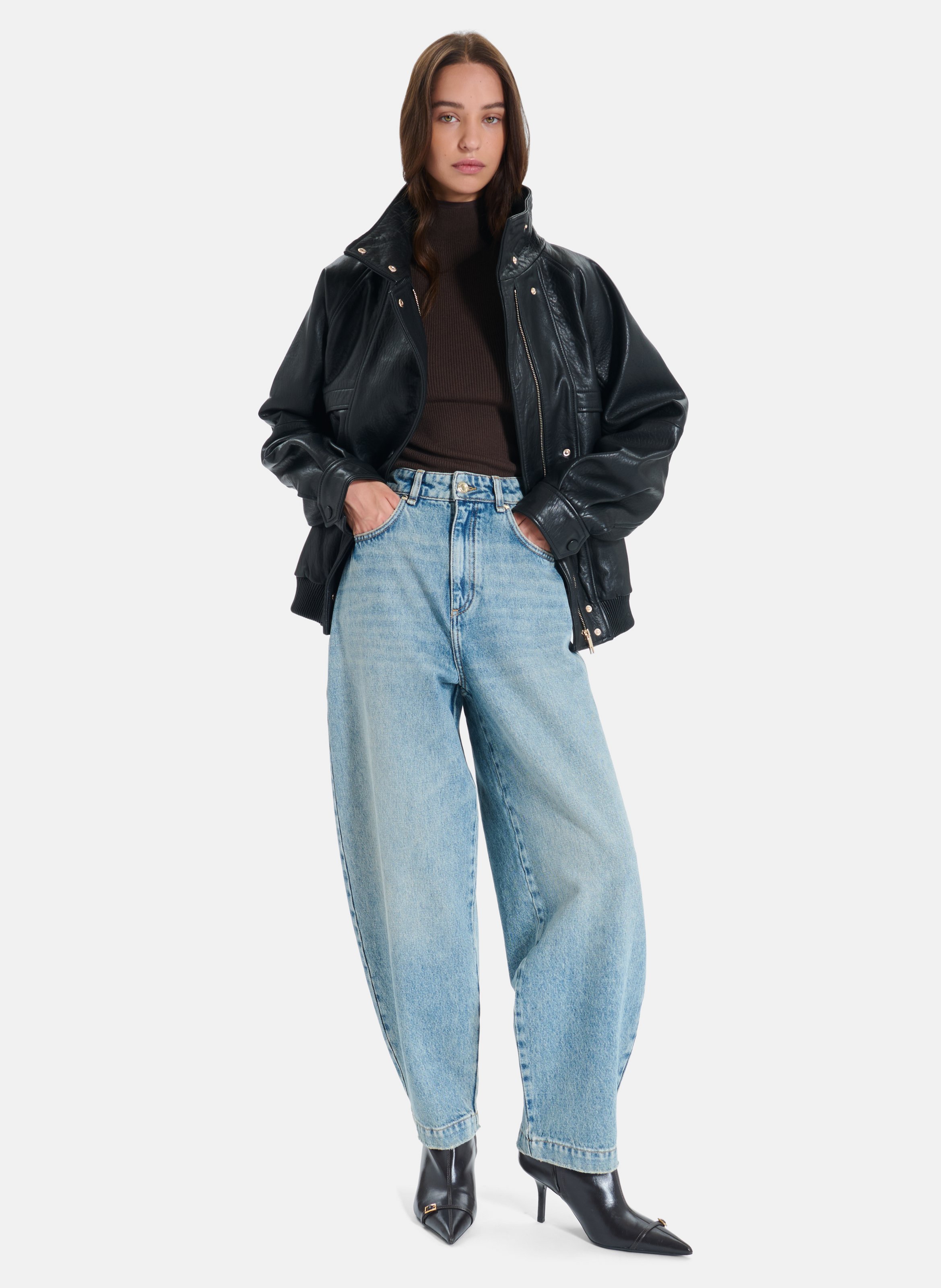 Jean barrel taille haute en coton ZAPA Bleu