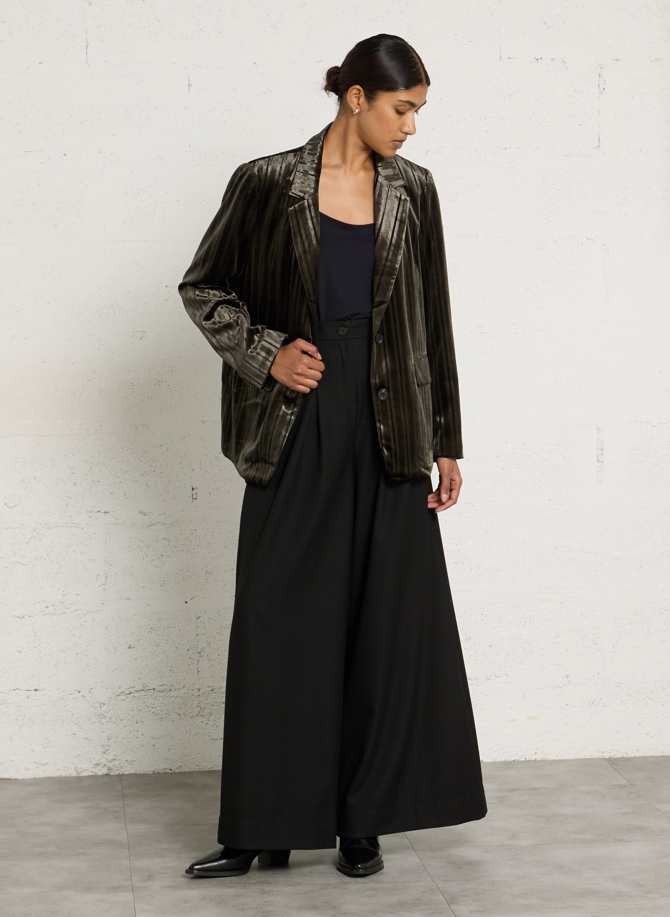 Veste tailleur droit en velours plissée SEE U SOON Vert