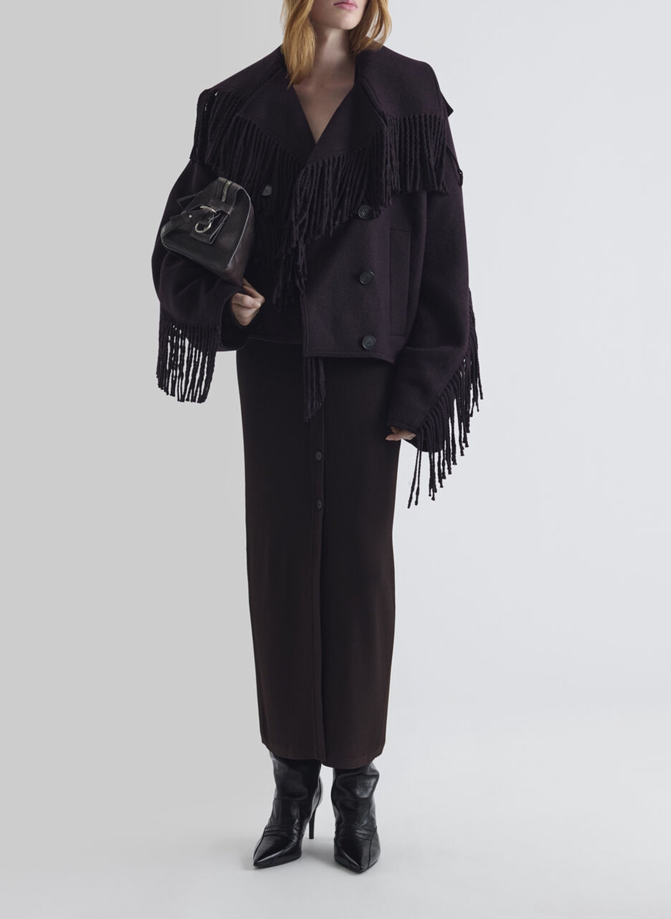 Short fringed coat in a wool blend IRO Brown