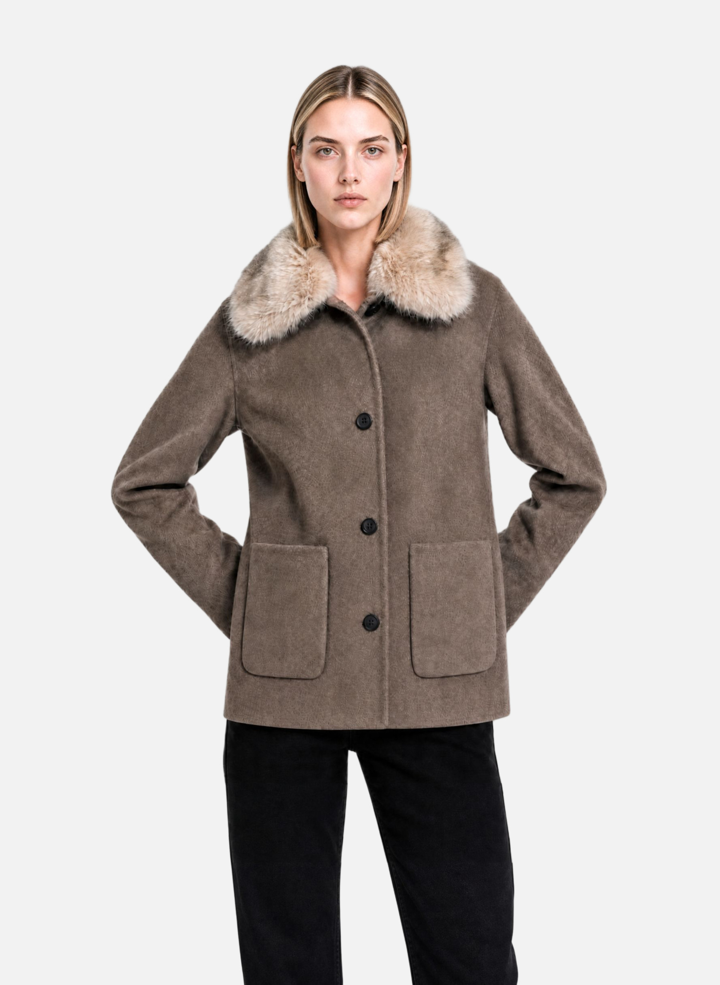 Wool-blend coat with faux fur collar THE KOOPLES Beige